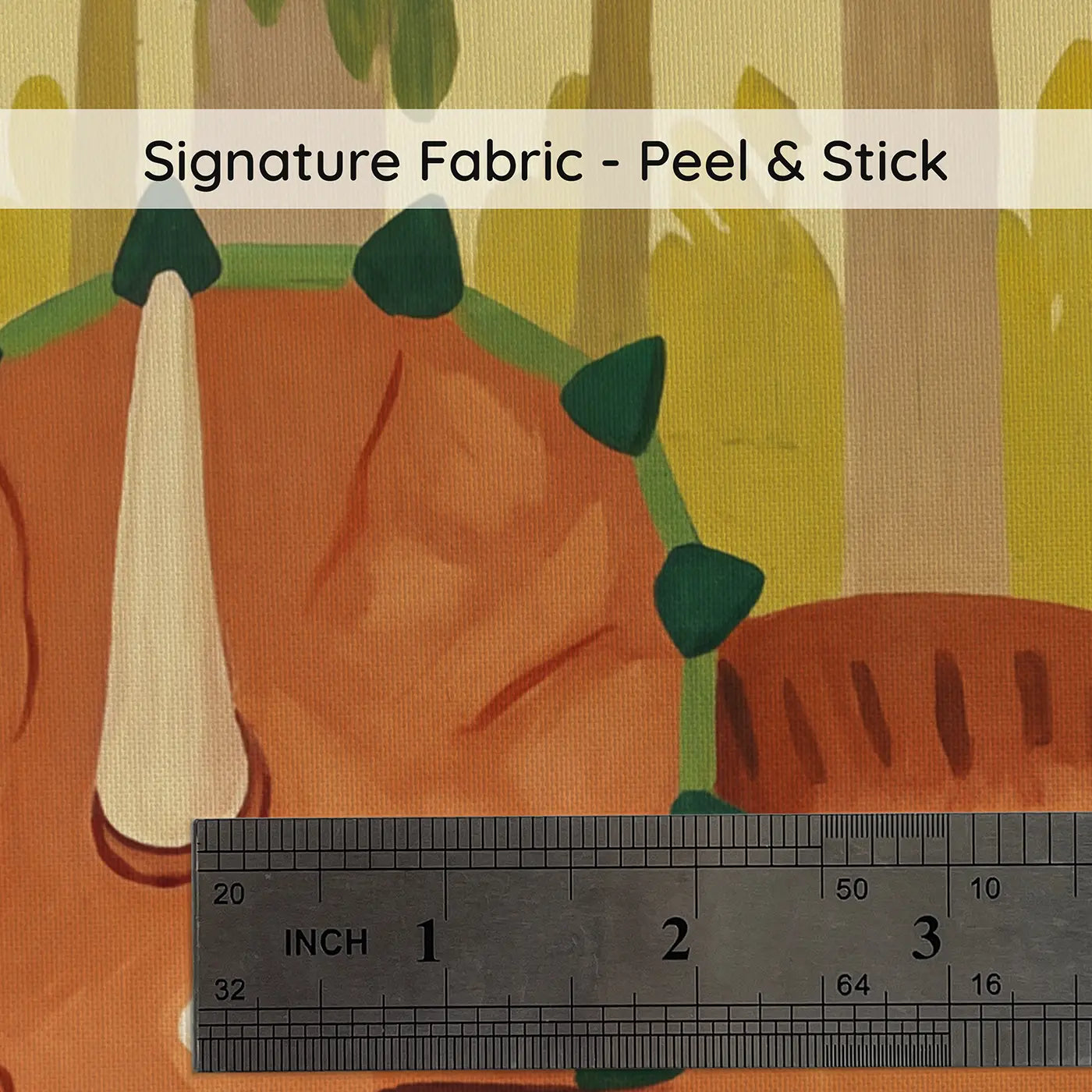 Fabric texture close-up of Friendly Triceratops Fern Forest Wallpaper Mural by Whimsy Tots
