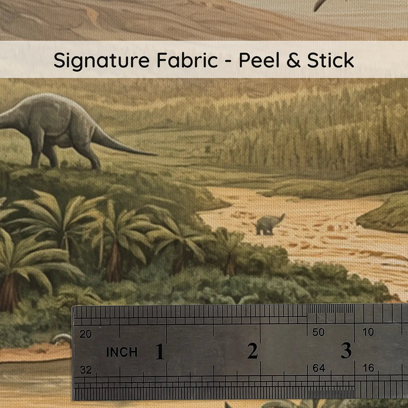 Fabric texture close-up of Prehistoric River Valley Wallpaper Mural by Whimsy Tots