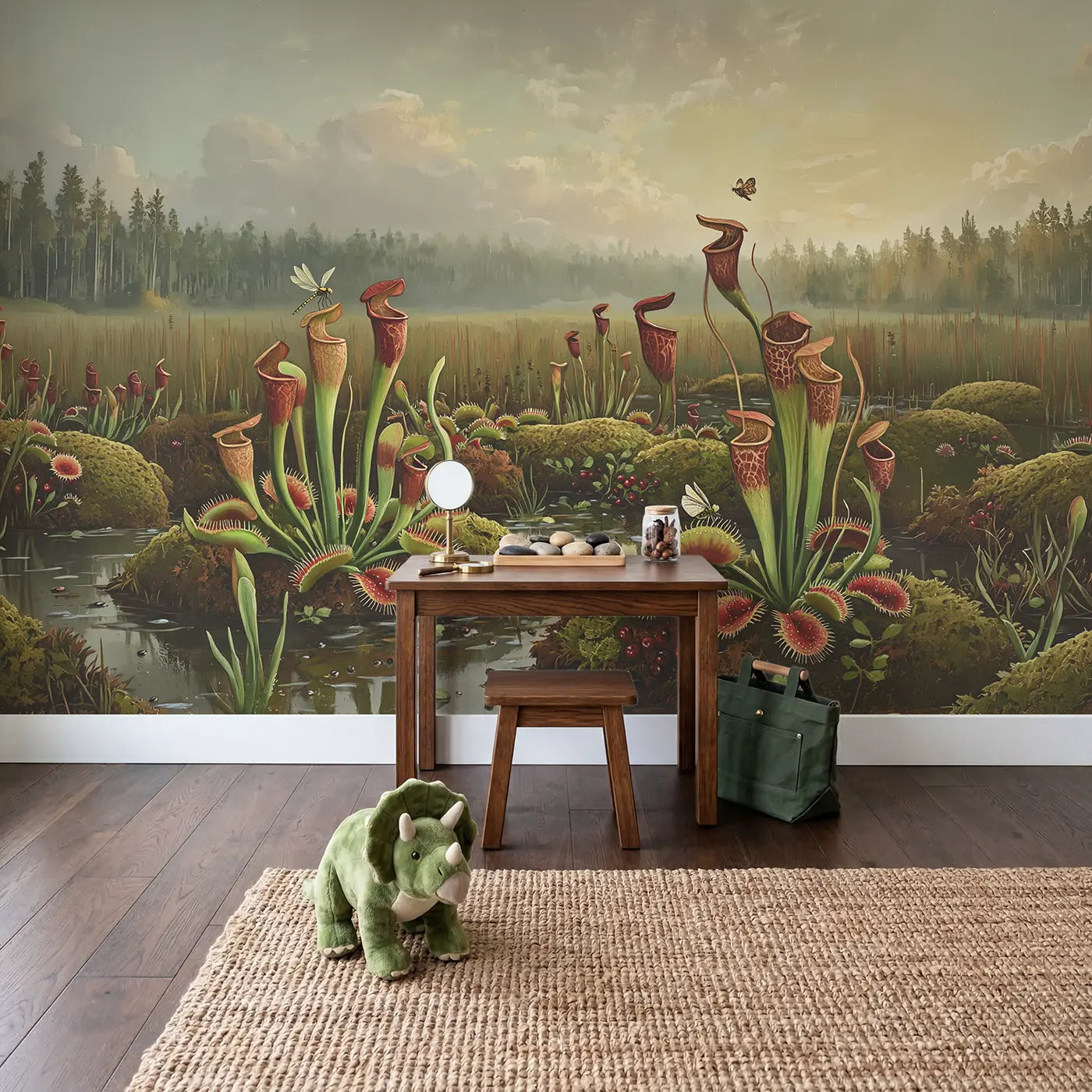 Misty Bog Garden Wallpaper Mural in playroom setting by Whimsy Tots