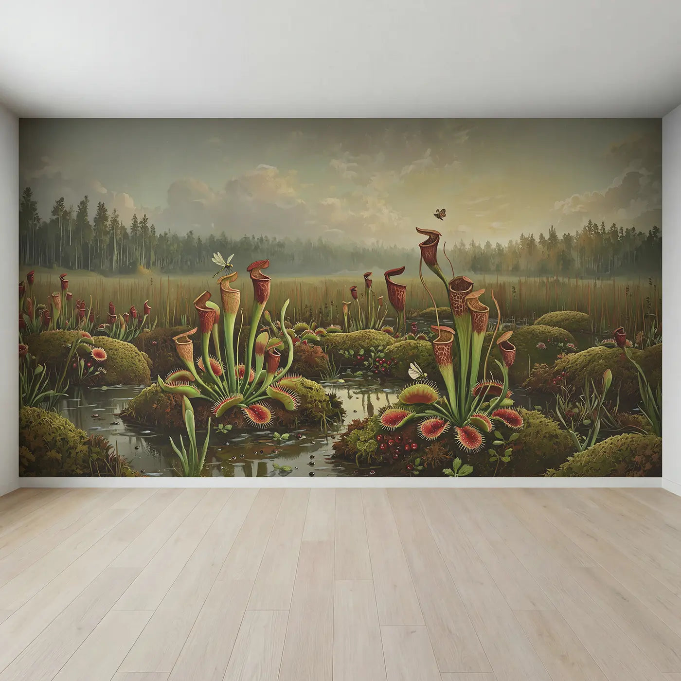 Full view of Misty Bog Garden Wallpaper Mural by Whimsy Tots