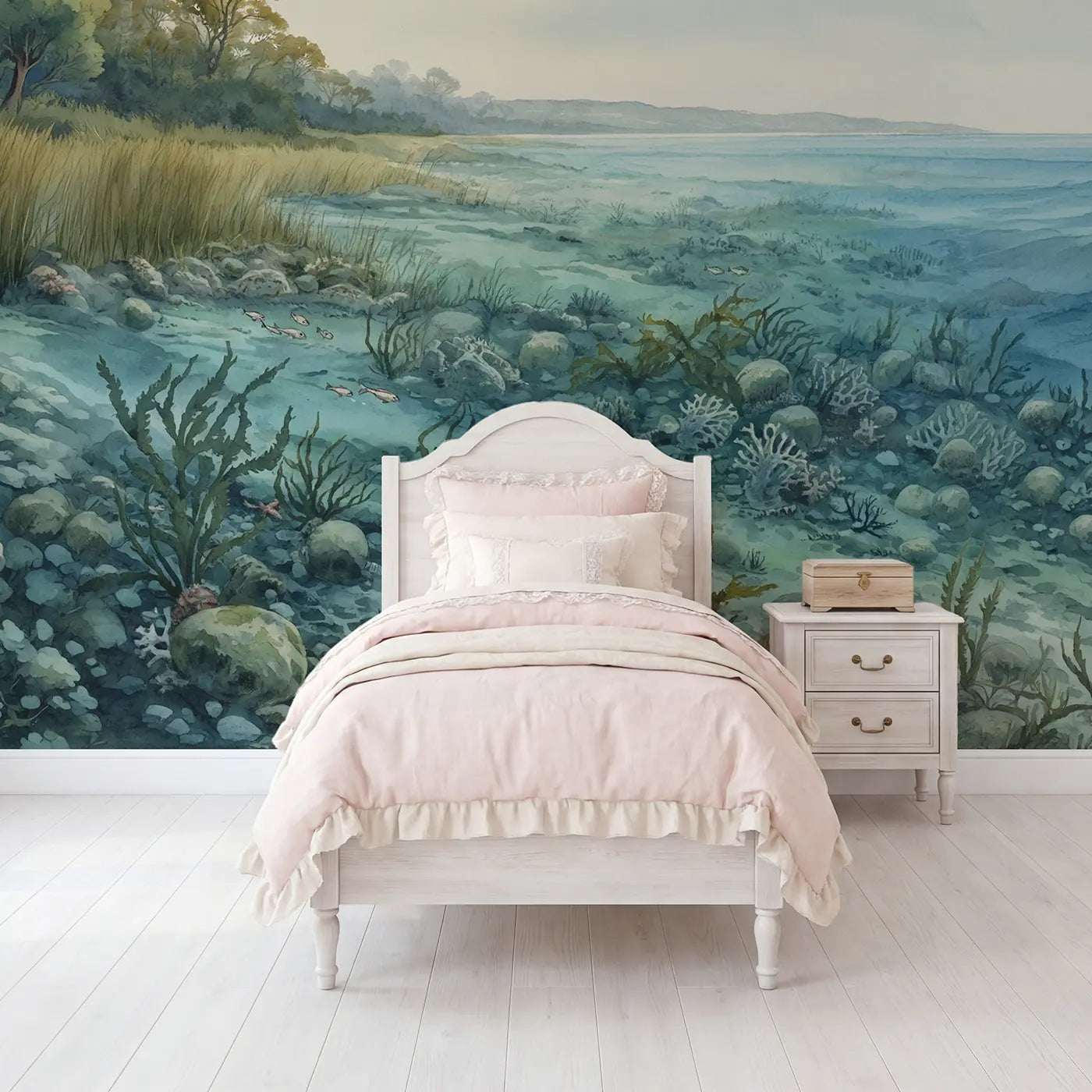 Watercolor trilobite prehistoric ocean wallpaper mural for kids room by Whimsy Tots