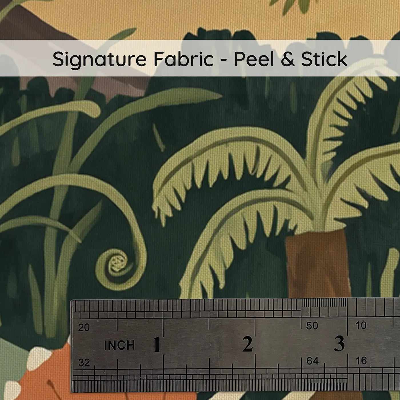 Fabric texture close-up of Friendly Triceratops Jungle Wallpaper Mural by Whimsy Tots