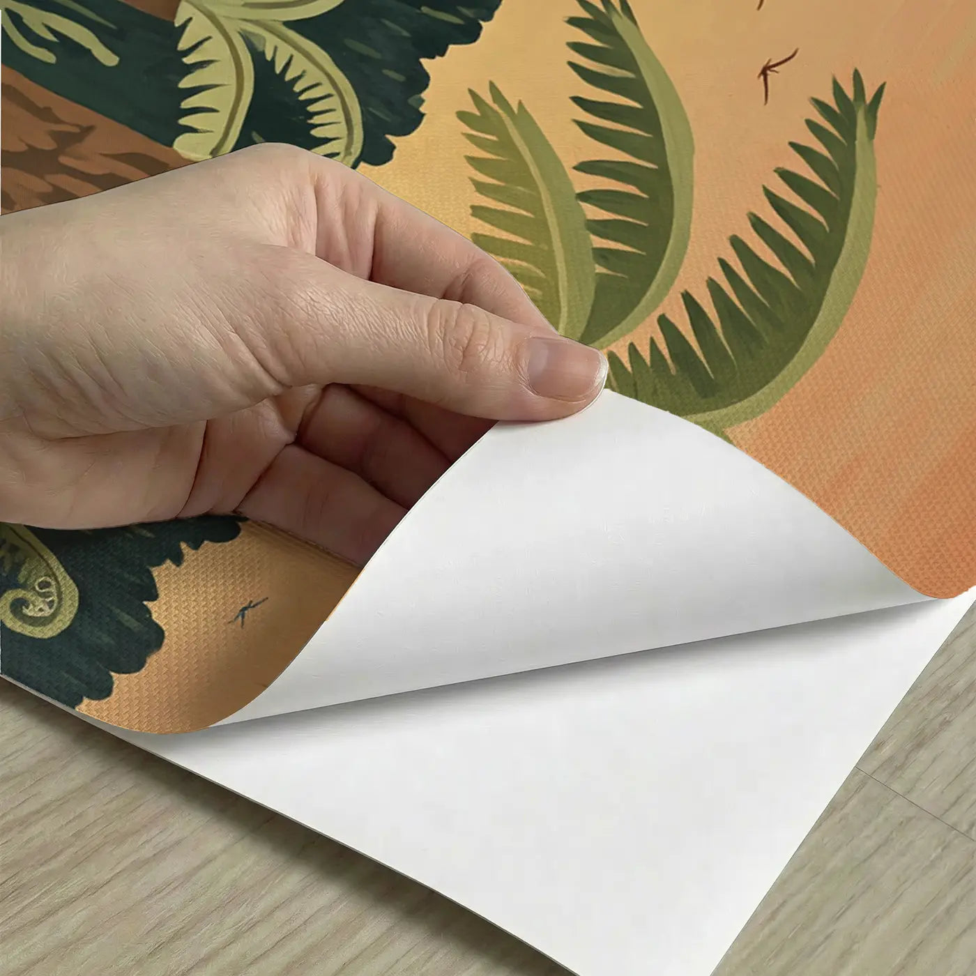 Peel-and-stick detail of Friendly Triceratops Jungle Wallpaper Mural by Whimsy Tots