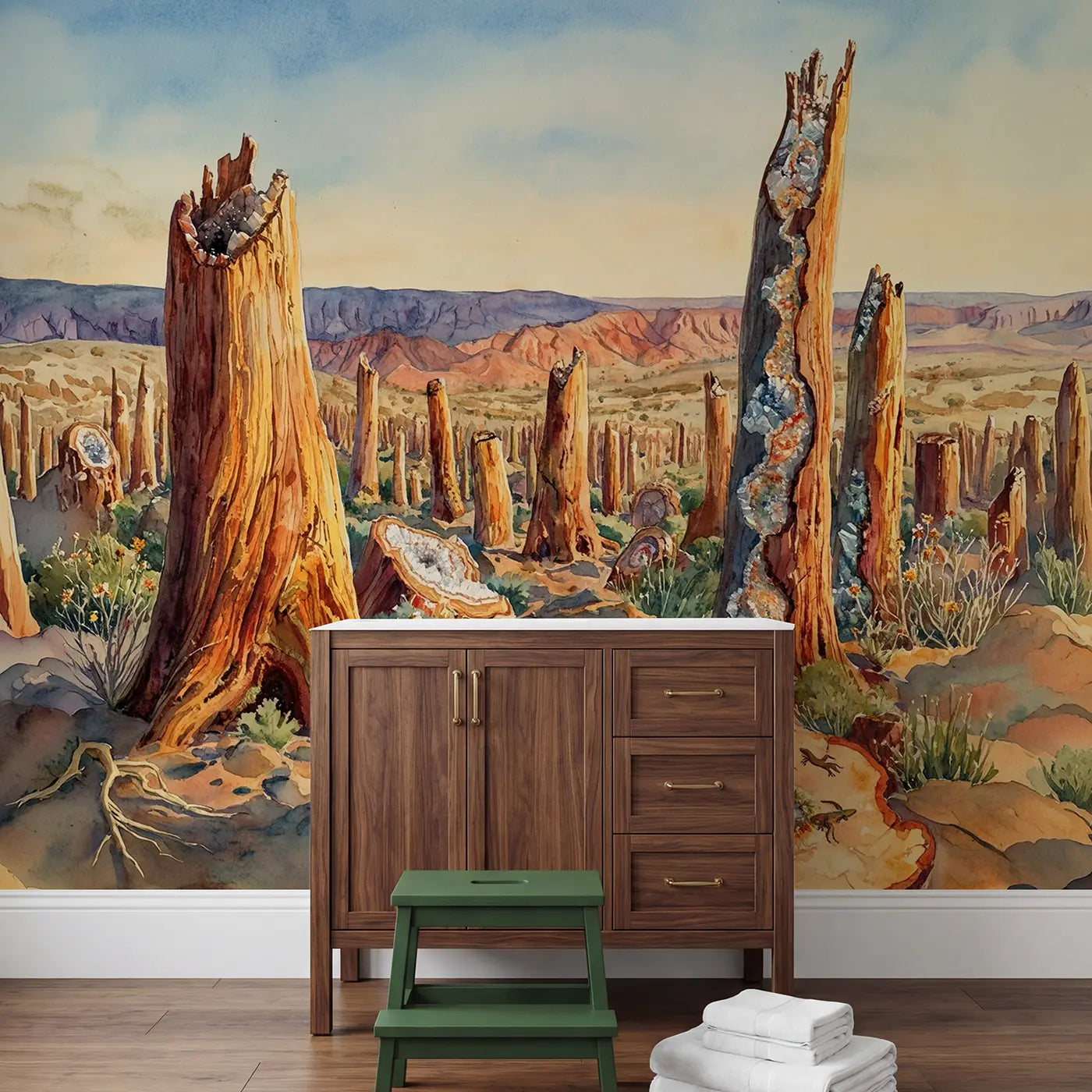 Petrified Forest Warm Afternoon Wallpaper Mural in playroom setting by Whimsy Tots