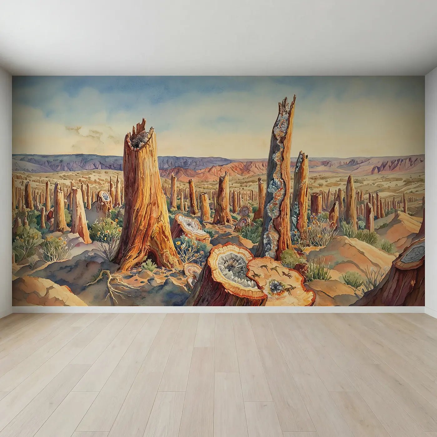 Full view of Petrified Forest Warm Afternoon Wallpaper Mural by Whimsy Tots