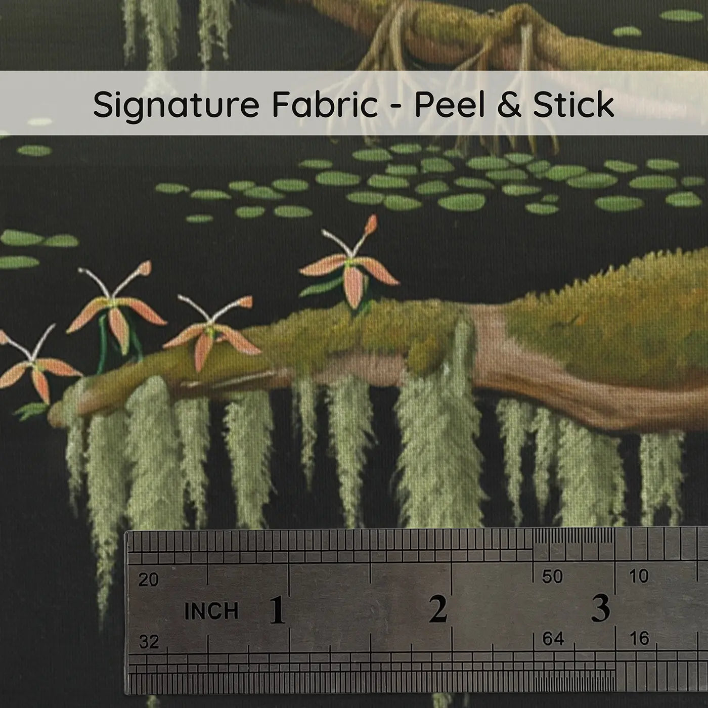 Fabric texture close-up of Prehistoric Swamp at Dawn Wallpaper Mural by Whimsy Tots