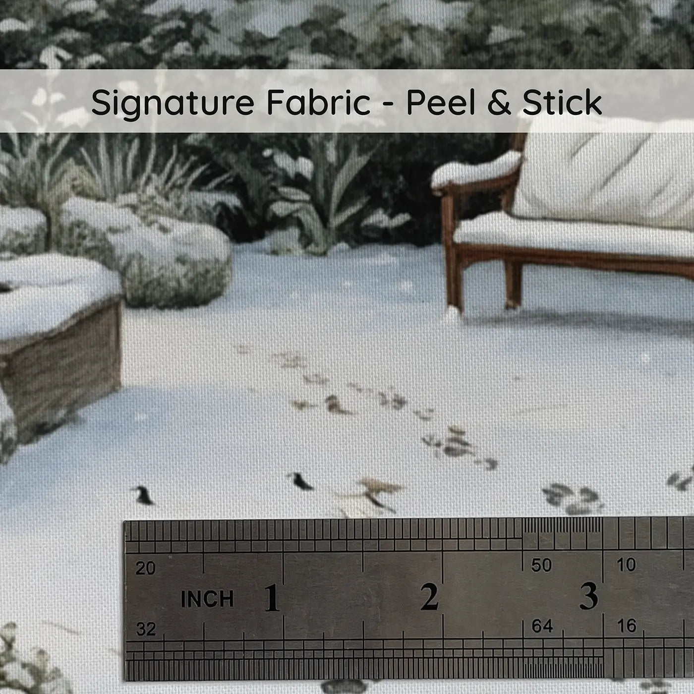 Fabric texture close-up of Snowy Garden Paw Prints Wallpaper Mural by Whimsy Tots