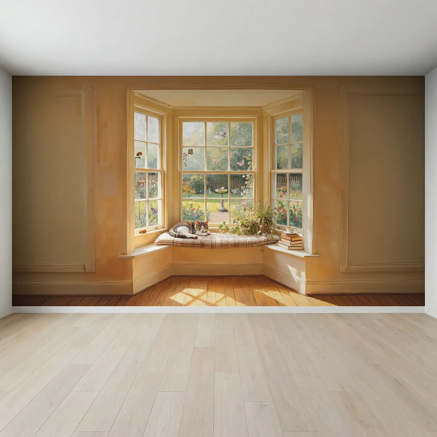 Full view of Window Seat Cat World Wallpaper Mural by Whimsy Tots