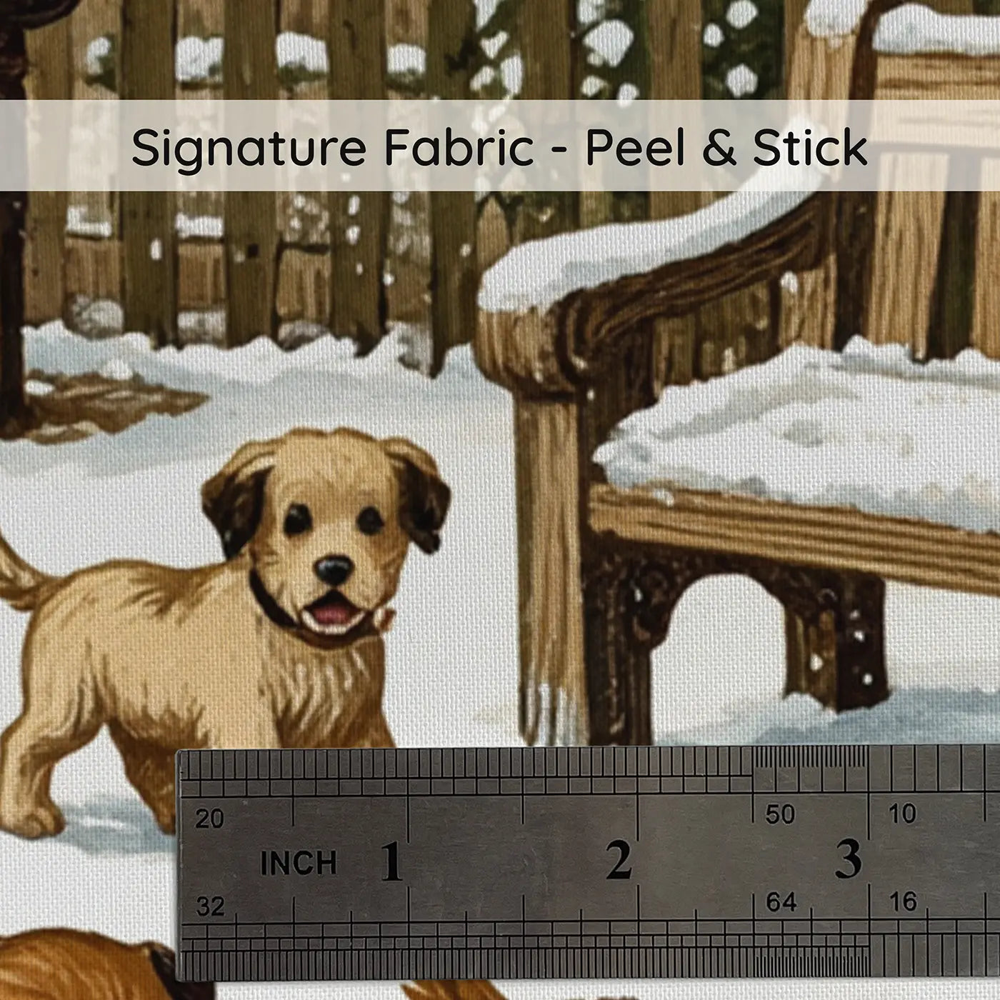 Fabric texture close-up of Puppies First Snow Morning Wallpaper Mural by Whimsy Tots