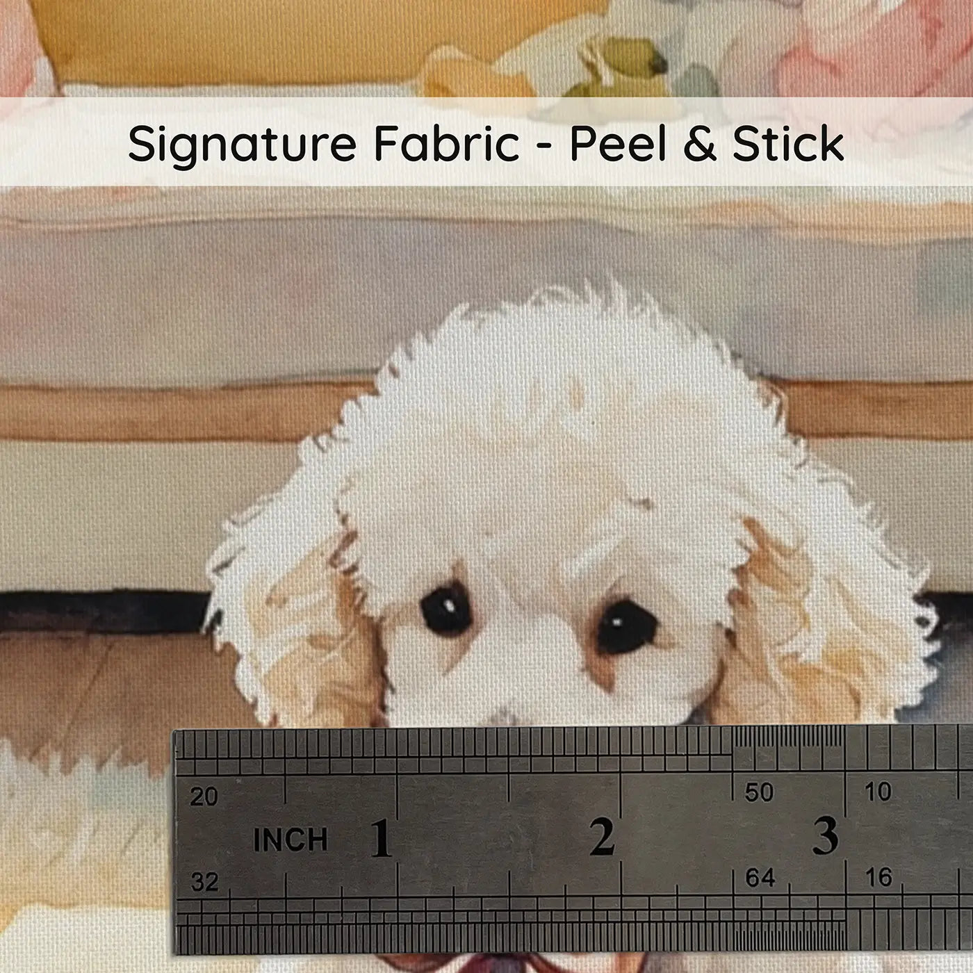 Fabric texture close-up of Poodle Puppy Playroom Wallpaper Mural by Whimsy Tots