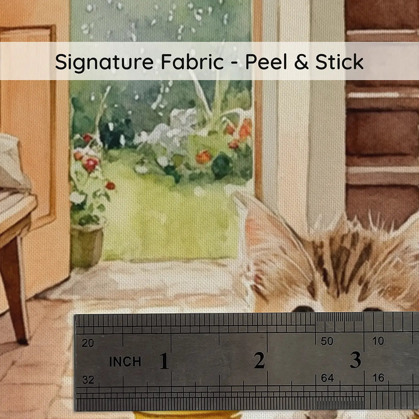 Fabric texture close-up of Kitten in Rain Boot Hallway Wallpaper Mural by Whimsy Tots