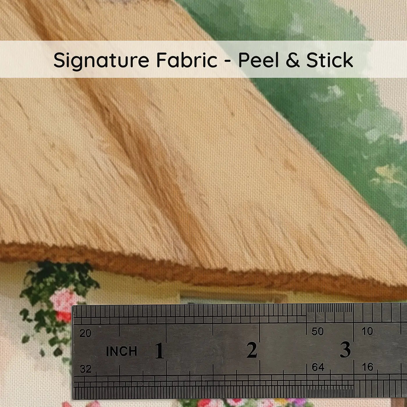 Fabric texture close-up of Happy Cottage Pet Garden Wallpaper Mural by Whimsy Tots
