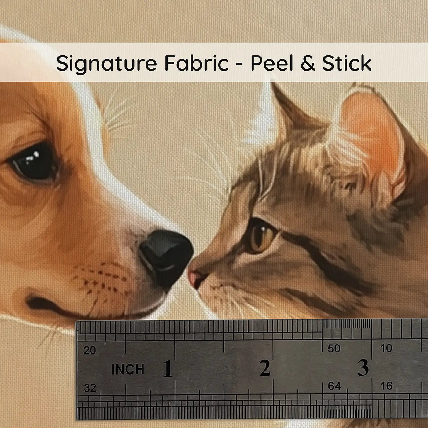Fabric texture close-up of Puppy Kitten First Meeting Wallpaper Mural by Whimsy Tots