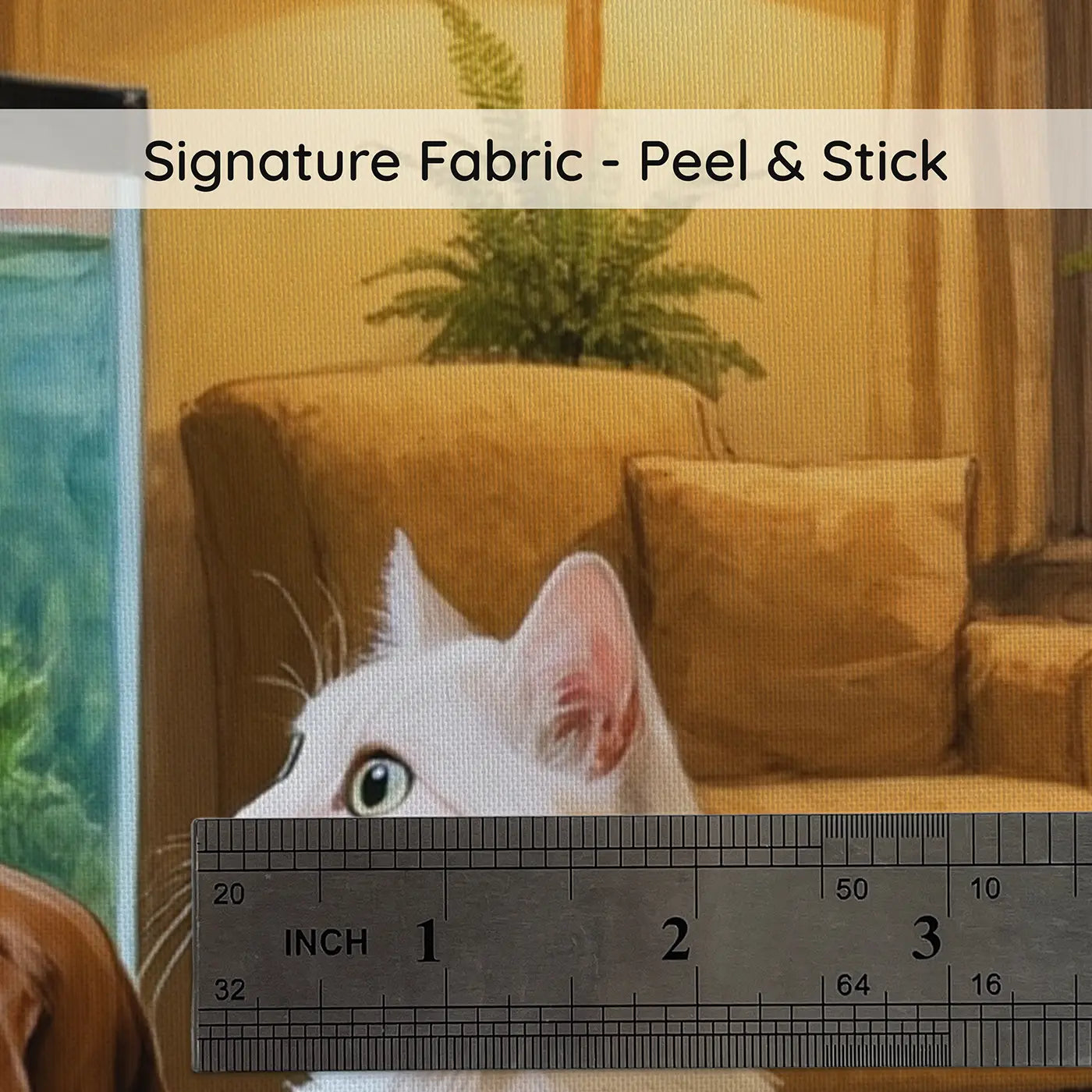 Fabric texture close-up of Dog and Cat Fish Tank Watch Wallpaper Mural by Whimsy Tots