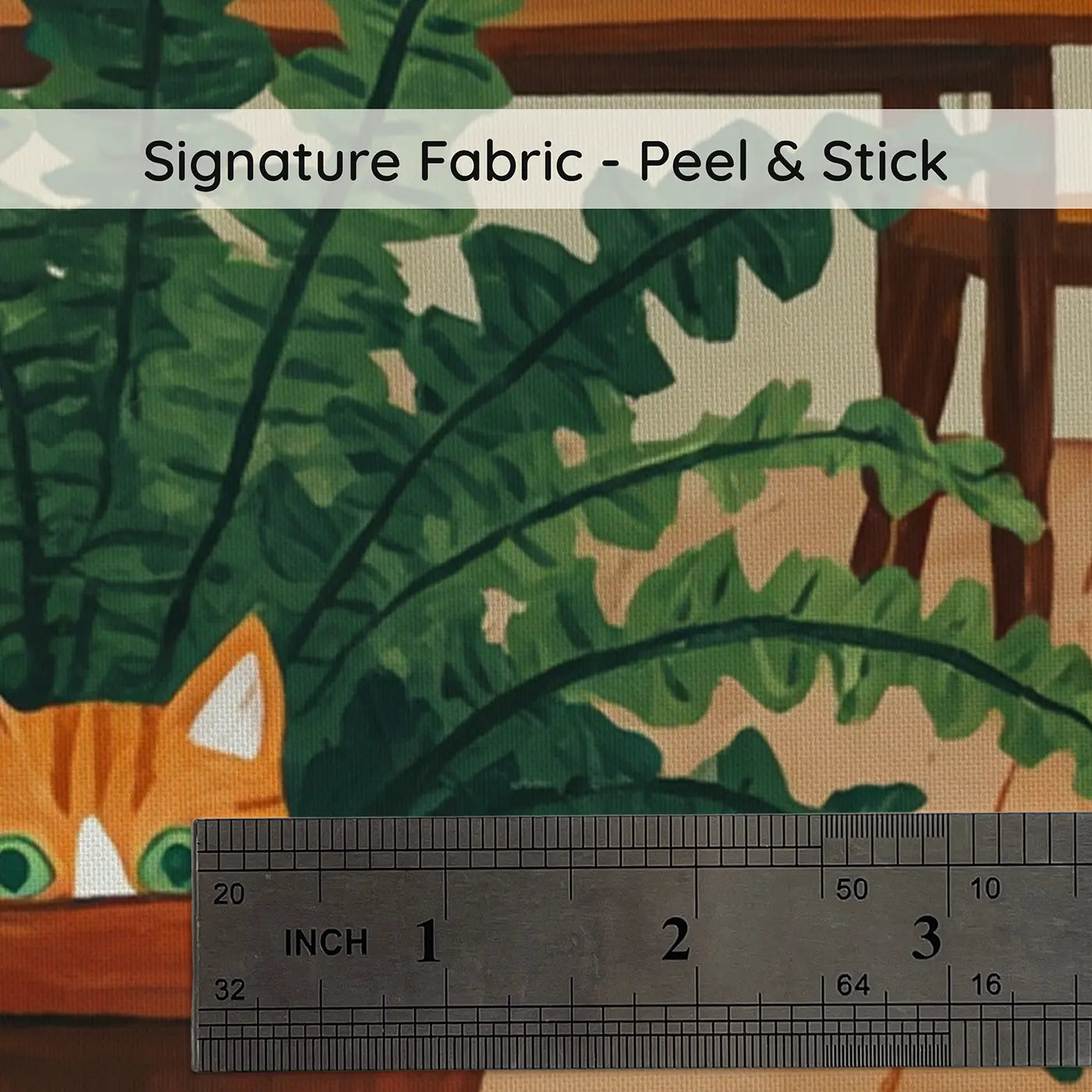 Fabric texture close-up of Kitten Hiding From Puppy Kitchen Wallpaper Mural by Whimsy Tots