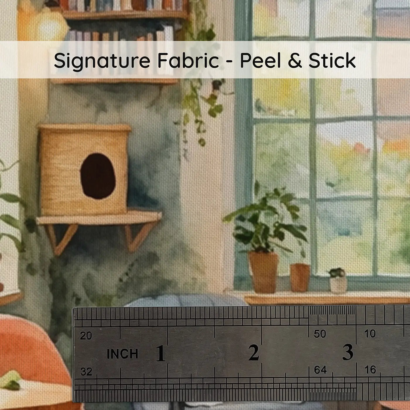Fabric texture close-up of Cozy Cat Cafe Wallpaper Mural by Whimsy Tots