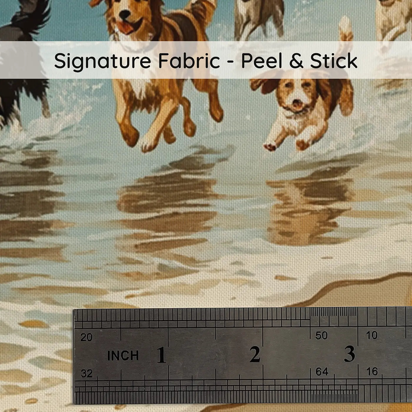Fabric texture close-up of Beach Dogs Running Waves Wallpaper Mural by Whimsy Tots