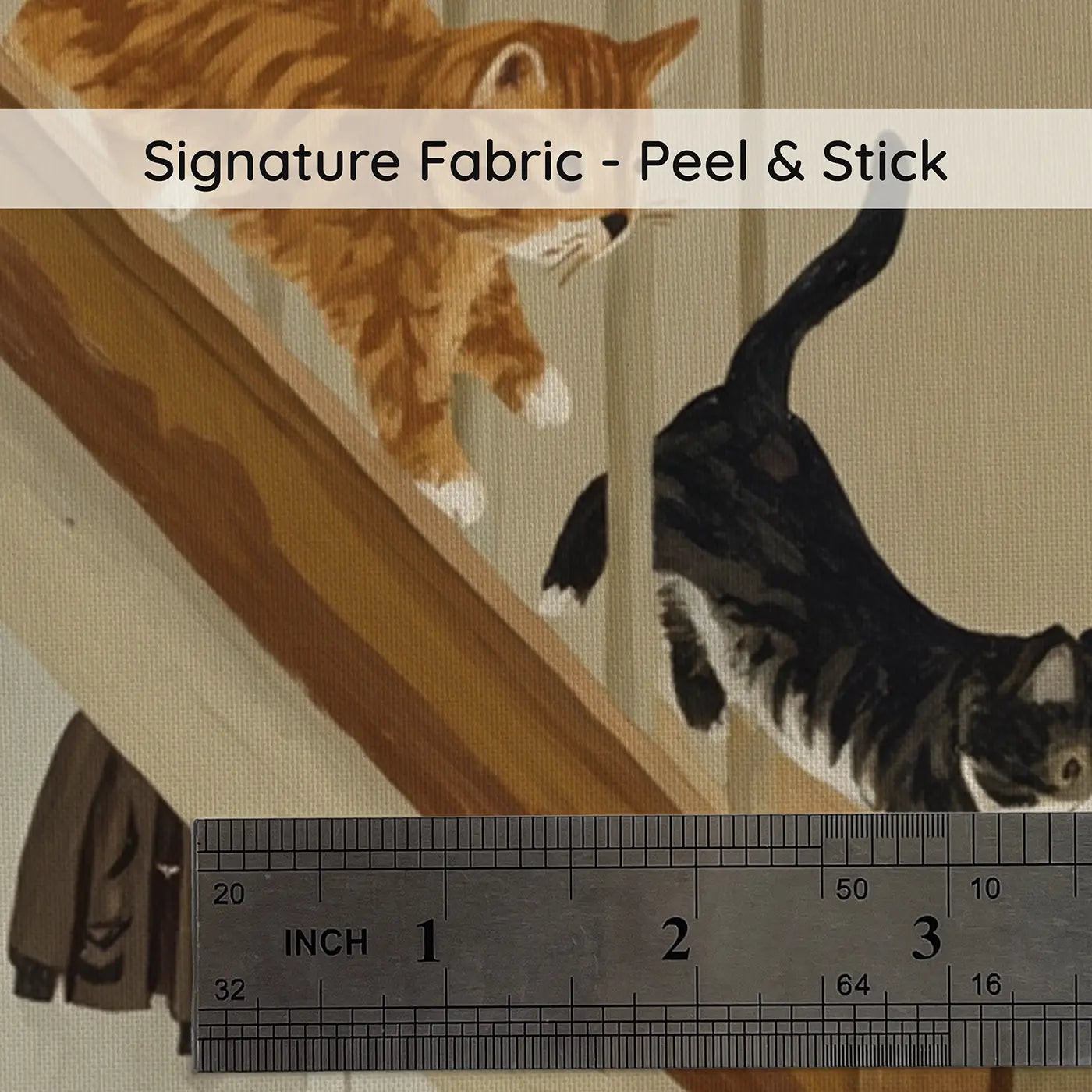 Fabric texture close-up of Three Kittens on Staircase Wallpaper Mural by Whimsy Tots