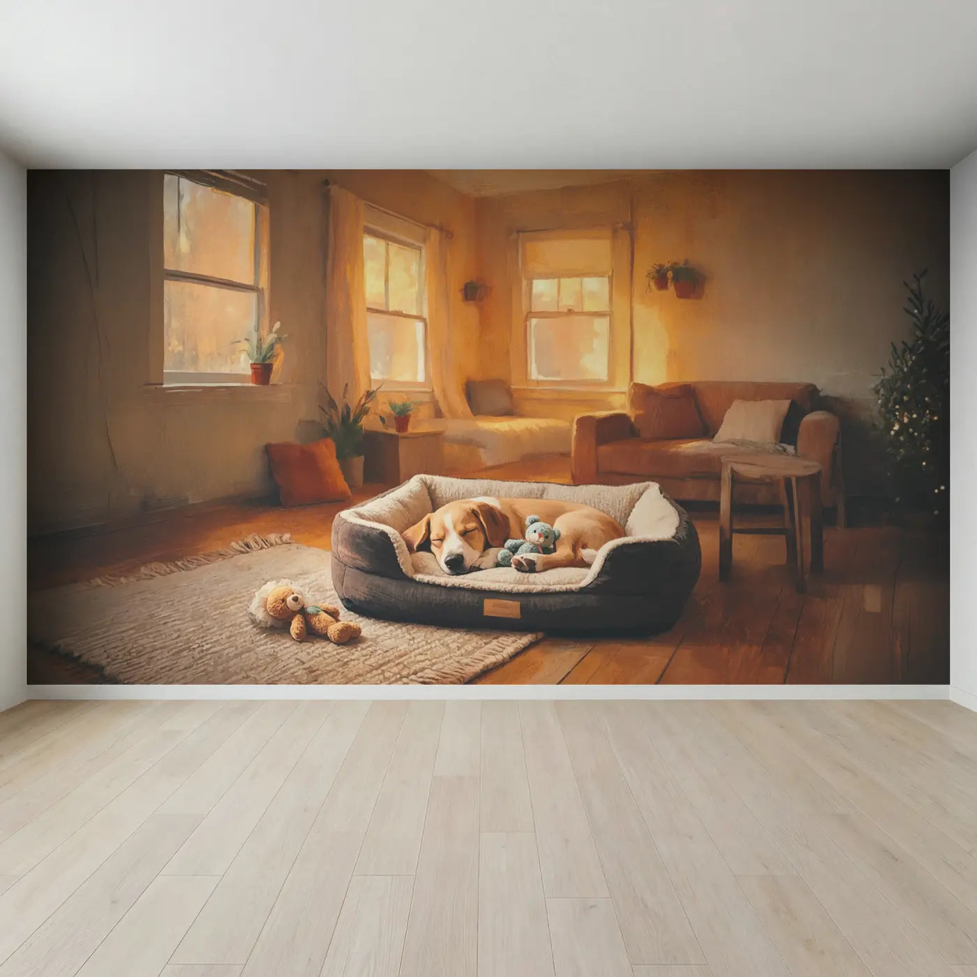 Full view of Puppy Sleeping Stuffed Toy Wallpaper Mural by Whimsy Tots