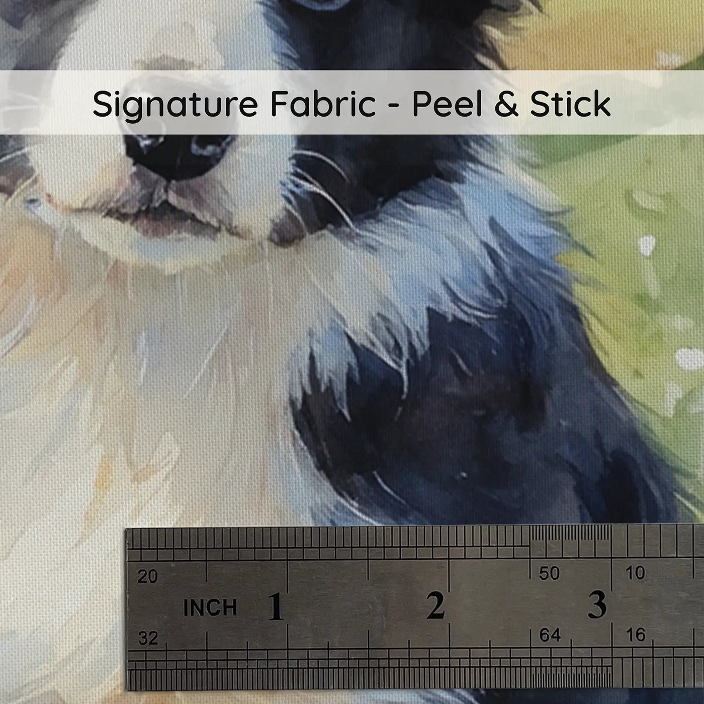 Fabric texture close-up of Border Collie Puppy Hillside Wallpaper Mural by Whimsy Tots