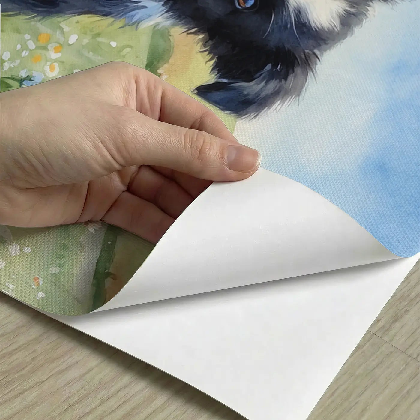 Peel-and-stick detail of Border Collie Puppy Hillside Wallpaper Mural by Whimsy Tots