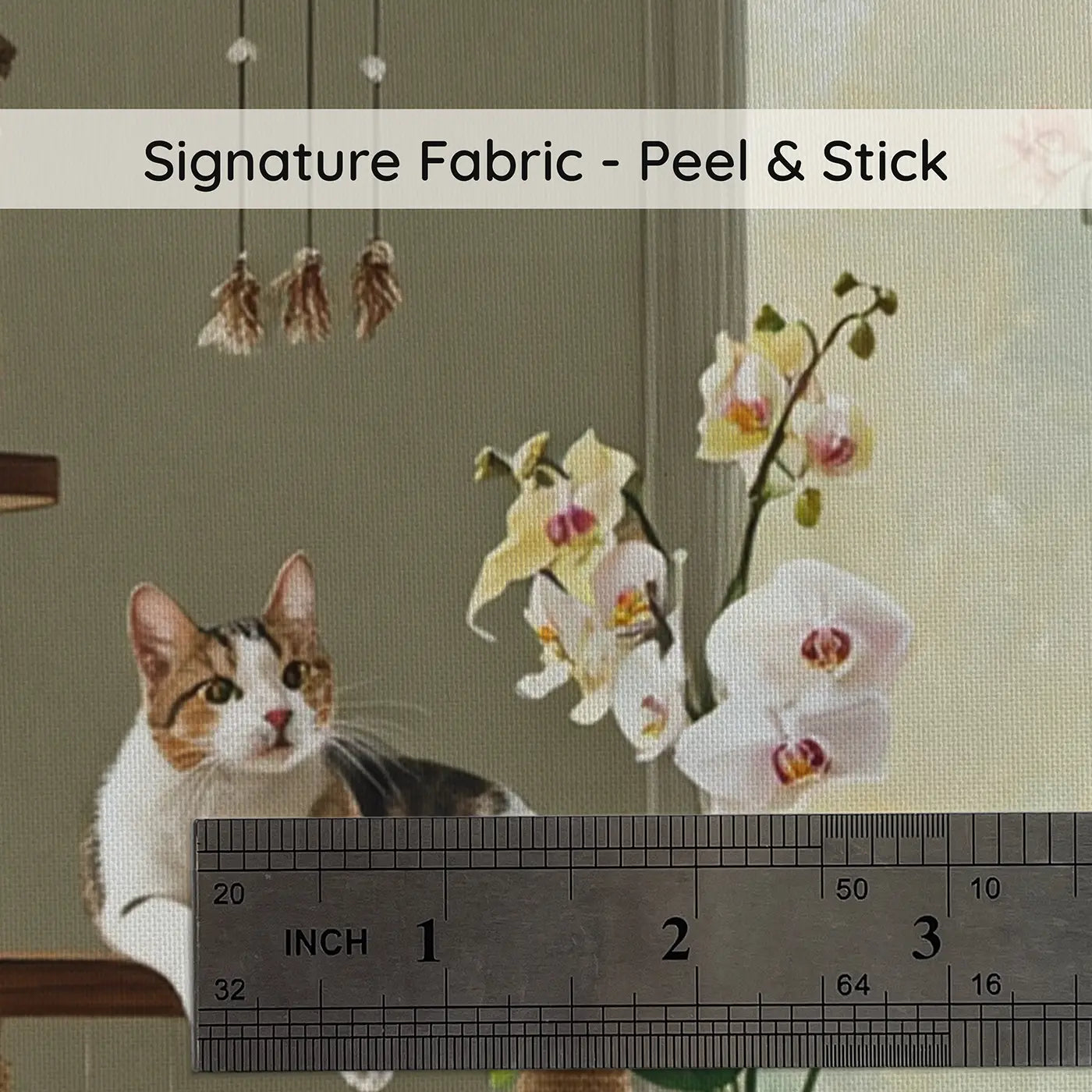 Fabric texture close-up of Playful Cats Botanical Room Wallpaper Mural by Whimsy Tots