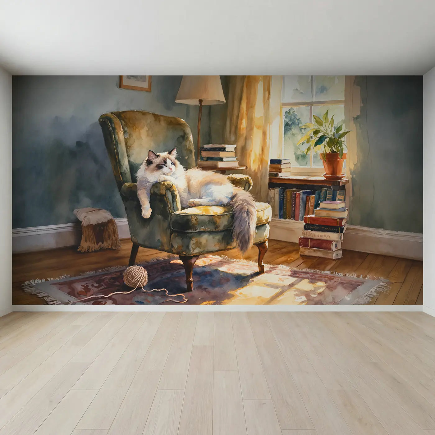 Full view of Lazy Ragdoll Cat Wallpaper Mural by Whimsy Tots