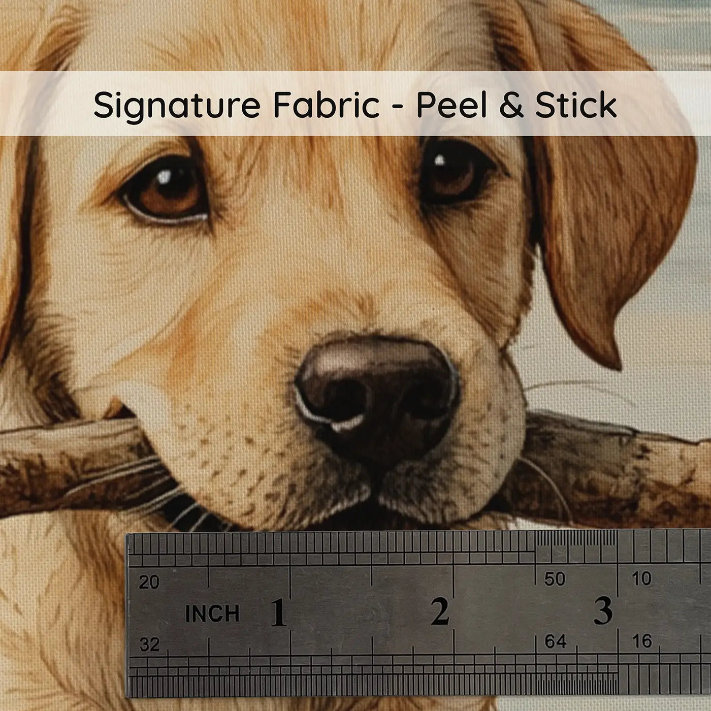 Fabric texture close-up of Labrador Puppy Beach Stick Wallpaper Mural by Whimsy Tots