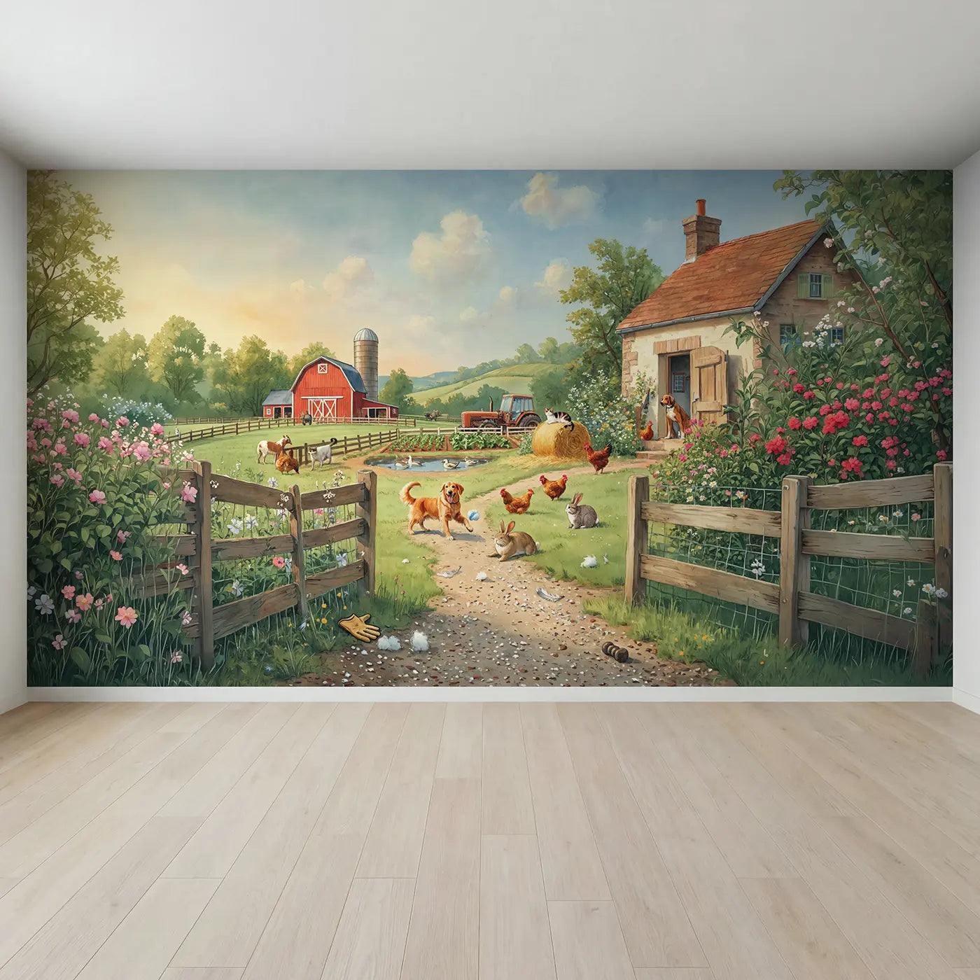 Full view of Farm Visit Country Day Wallpaper Mural by Whimsy Tots