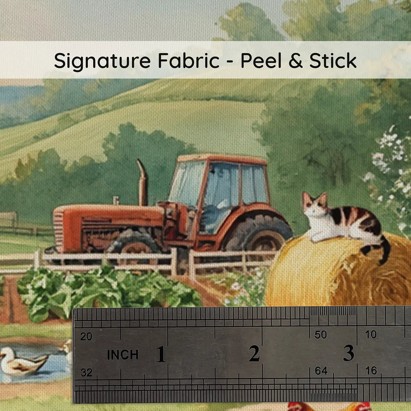 Fabric texture close-up of Farm Visit Country Day Wallpaper Mural by Whimsy Tots