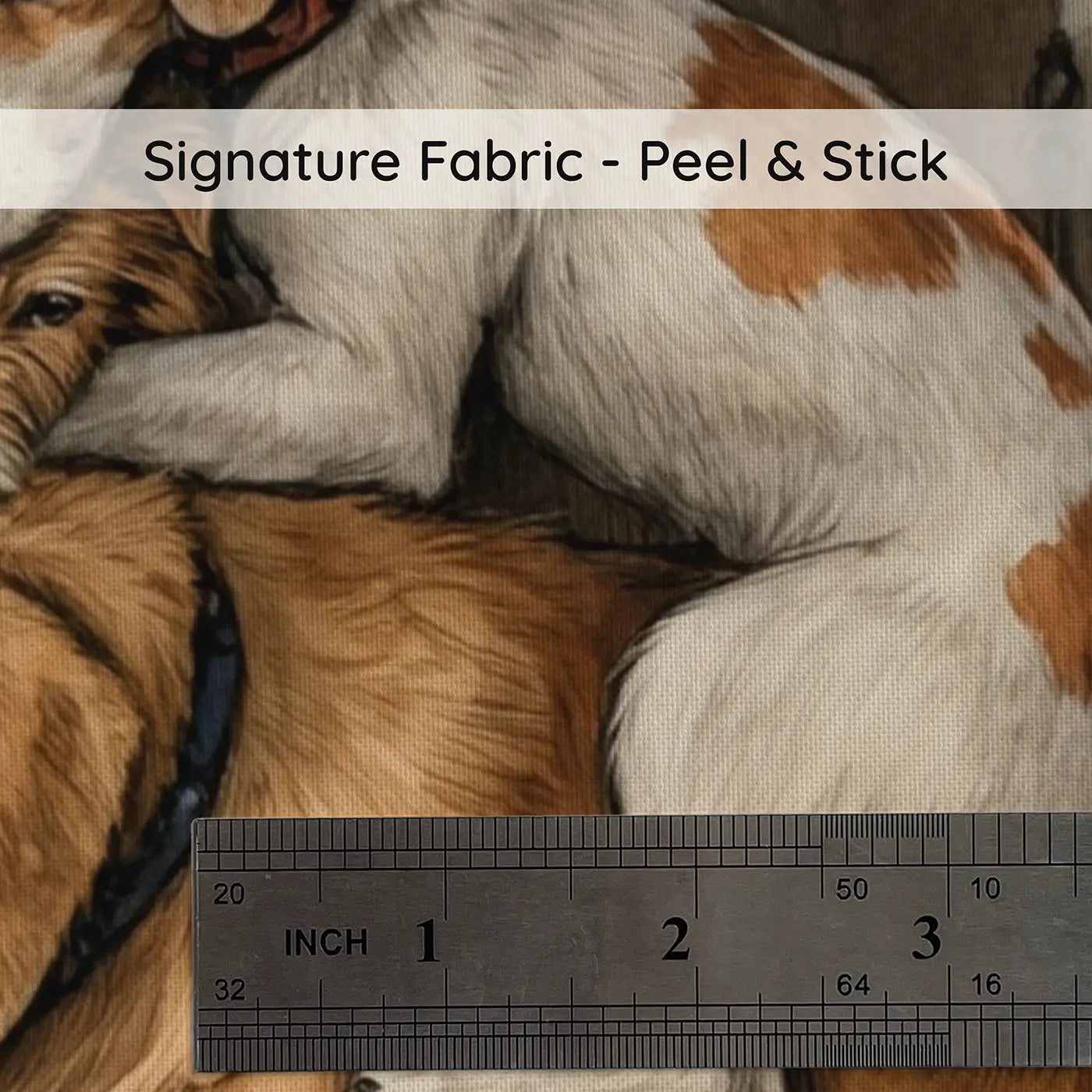 Fabric texture close-up of Cozy Dog Bed Friends Wallpaper Mural by Whimsy Tots