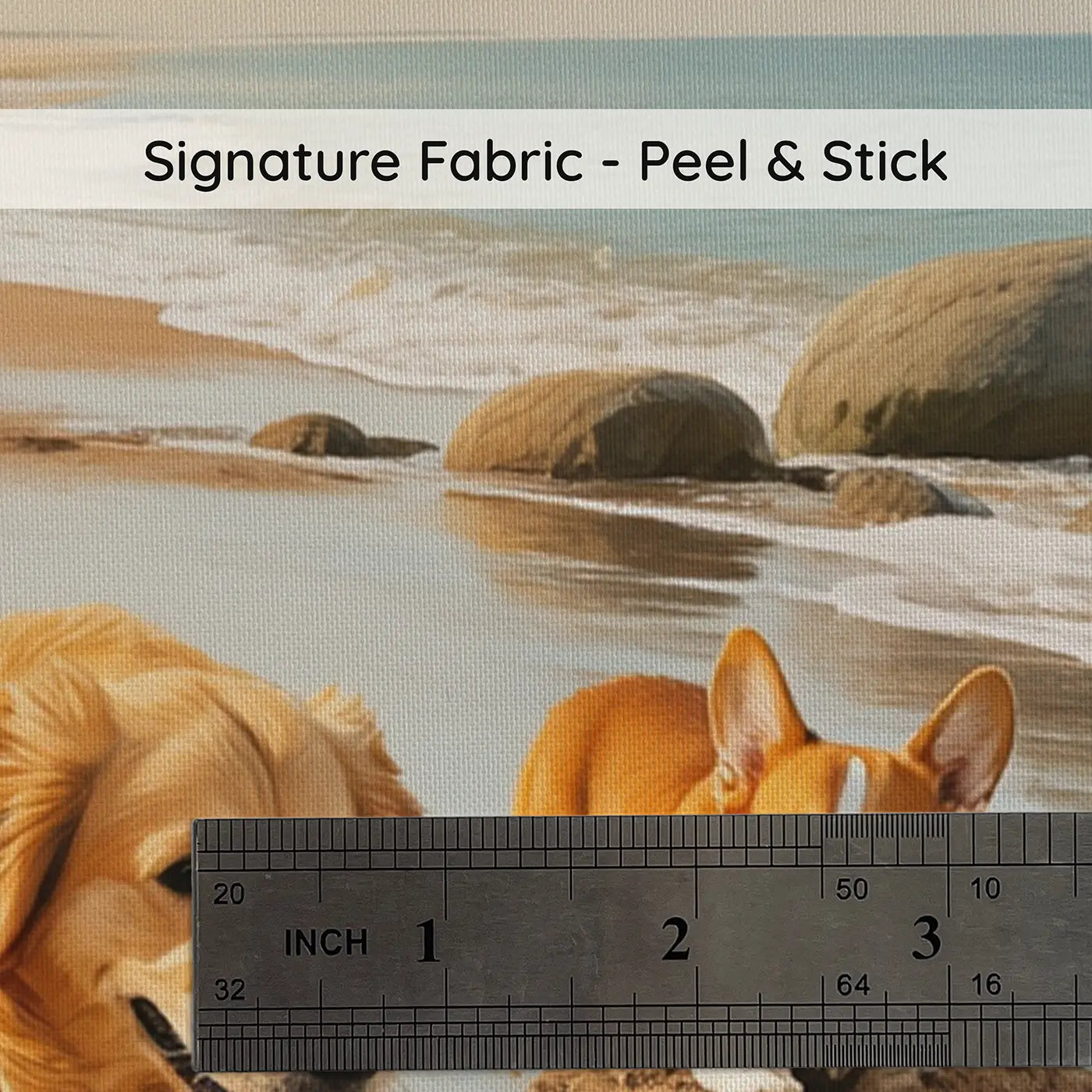 Fabric texture close-up of Beach Day Dogs Wallpaper Mural by Whimsy Tots
