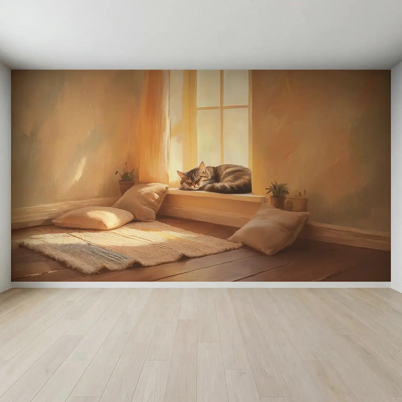 Full view of Sleeping Tabby Cat Window Wallpaper Mural by Whimsy Tots