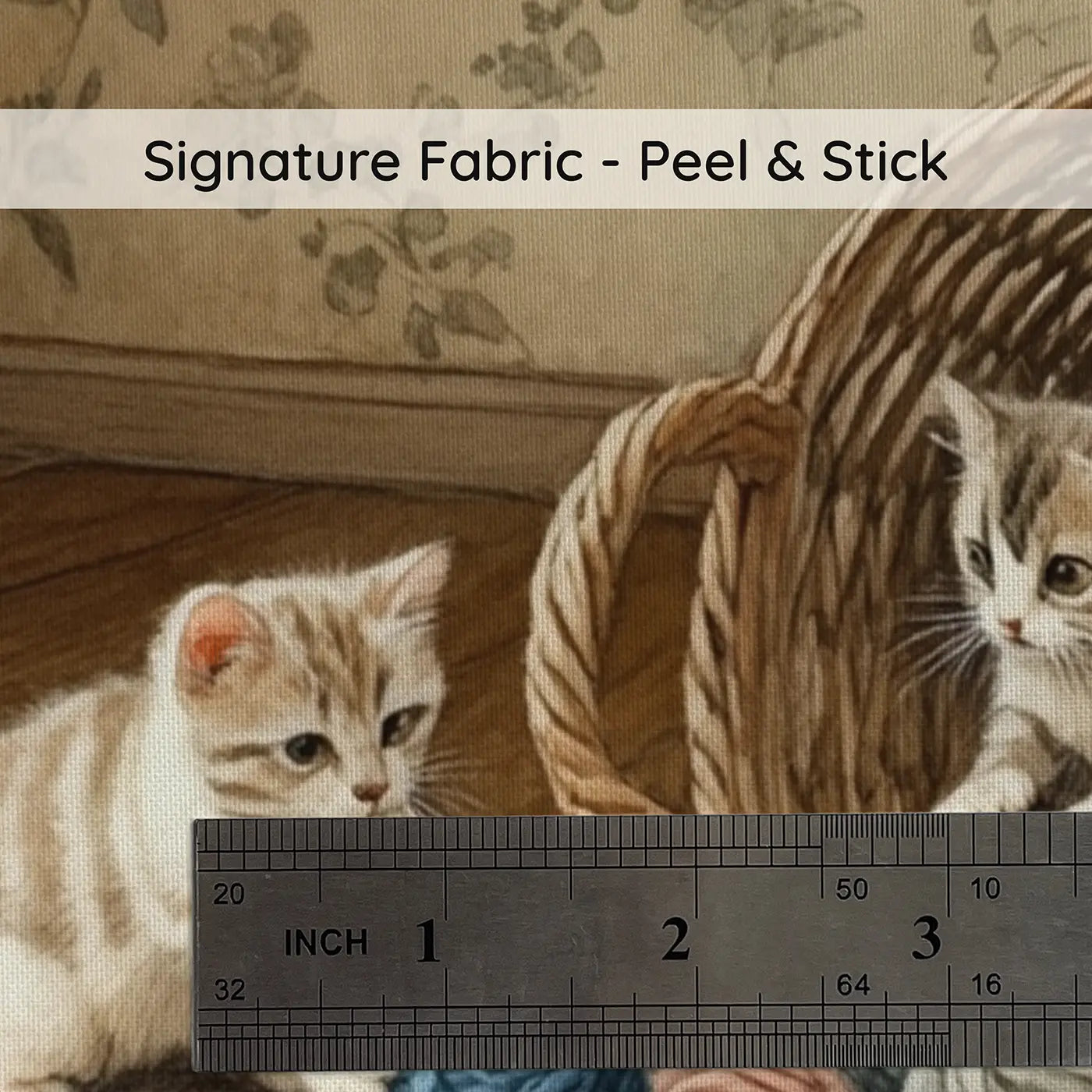 Fabric texture close-up of Kittens and Yarn Basket Wallpaper Mural by Whimsy Tots