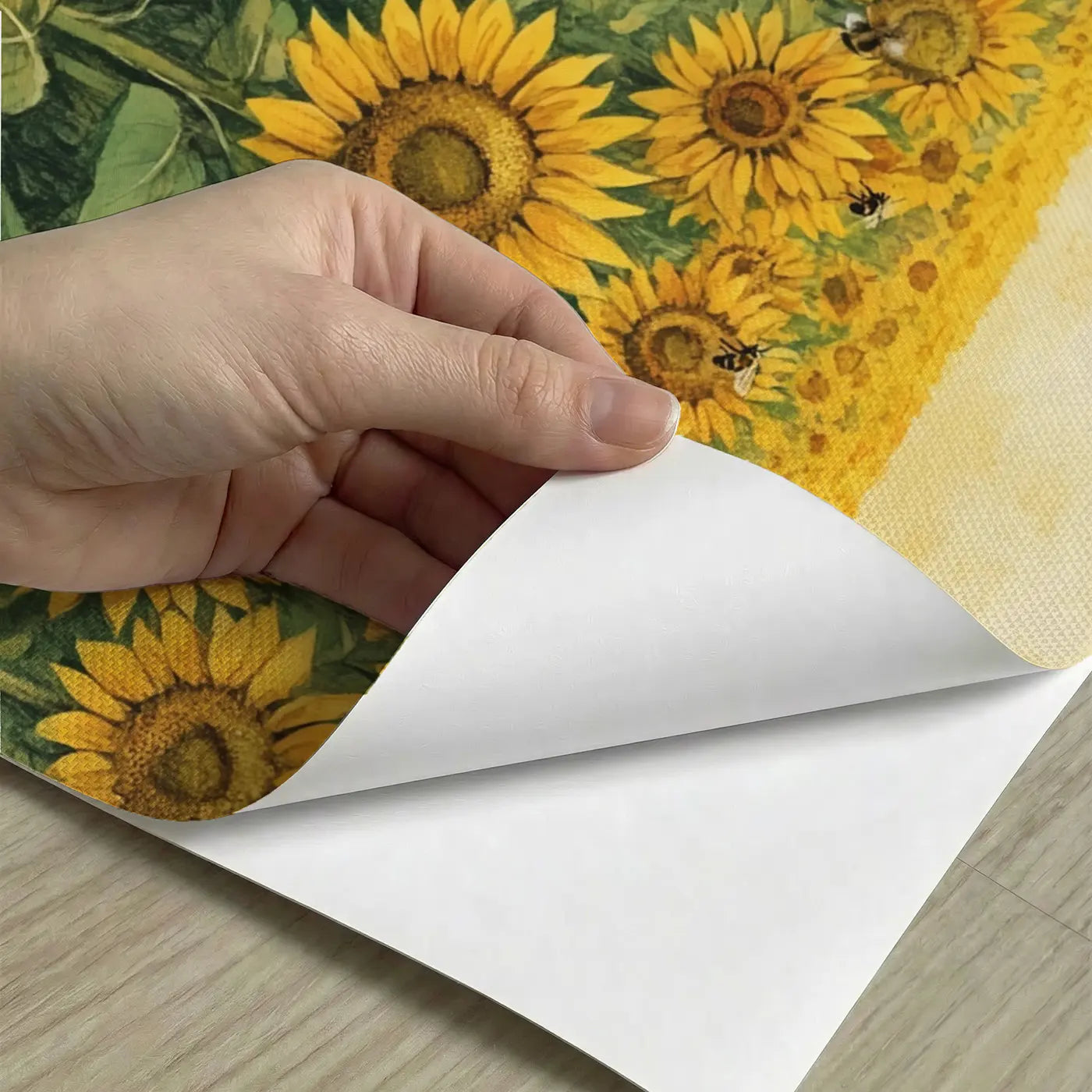 Peel-and-stick detail of Sunflower Puppy Field Wallpaper Mural by Whimsy Tots