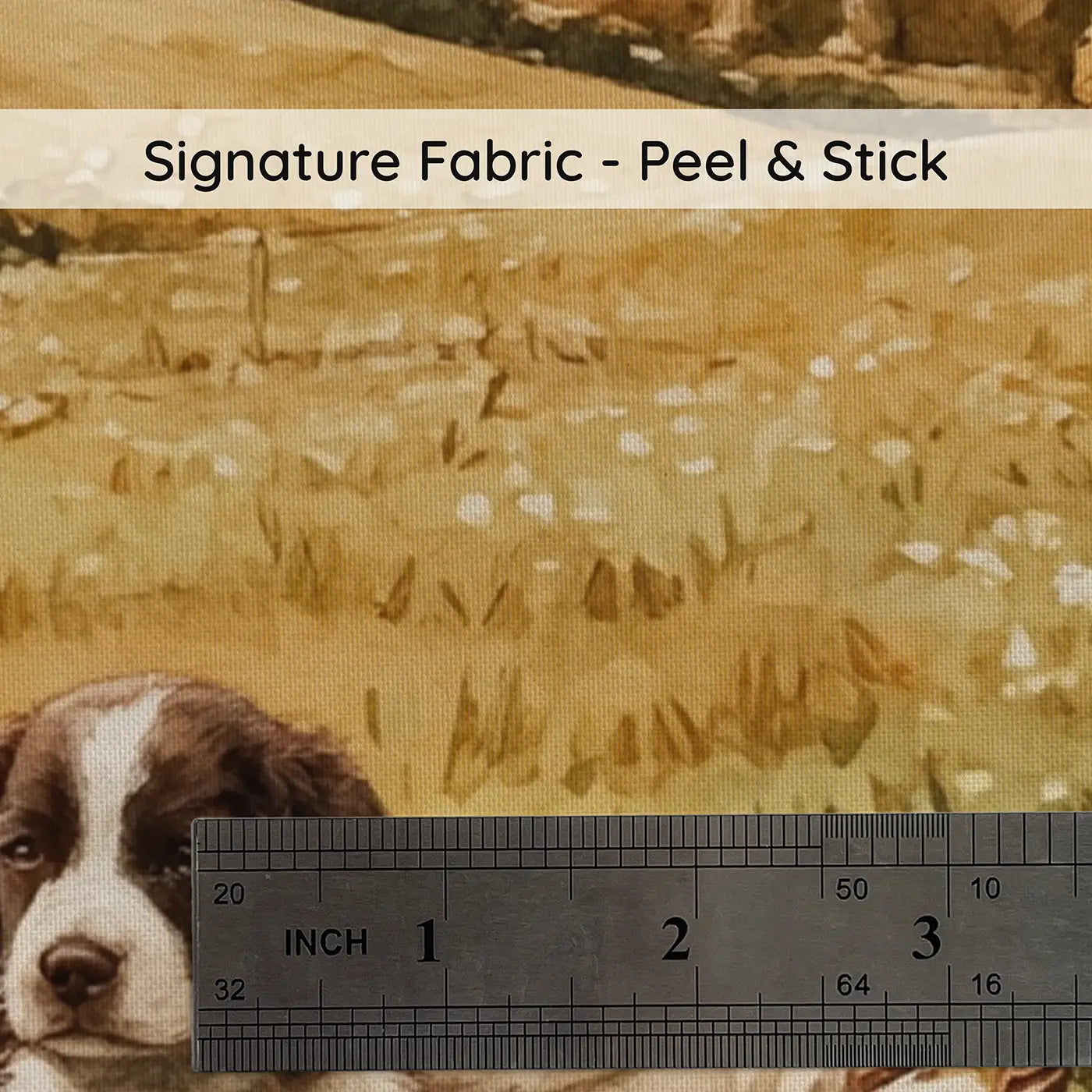Fabric texture close-up of Spaniel Puppy Wicker Basket Wallpaper Mural by Whimsy Tots