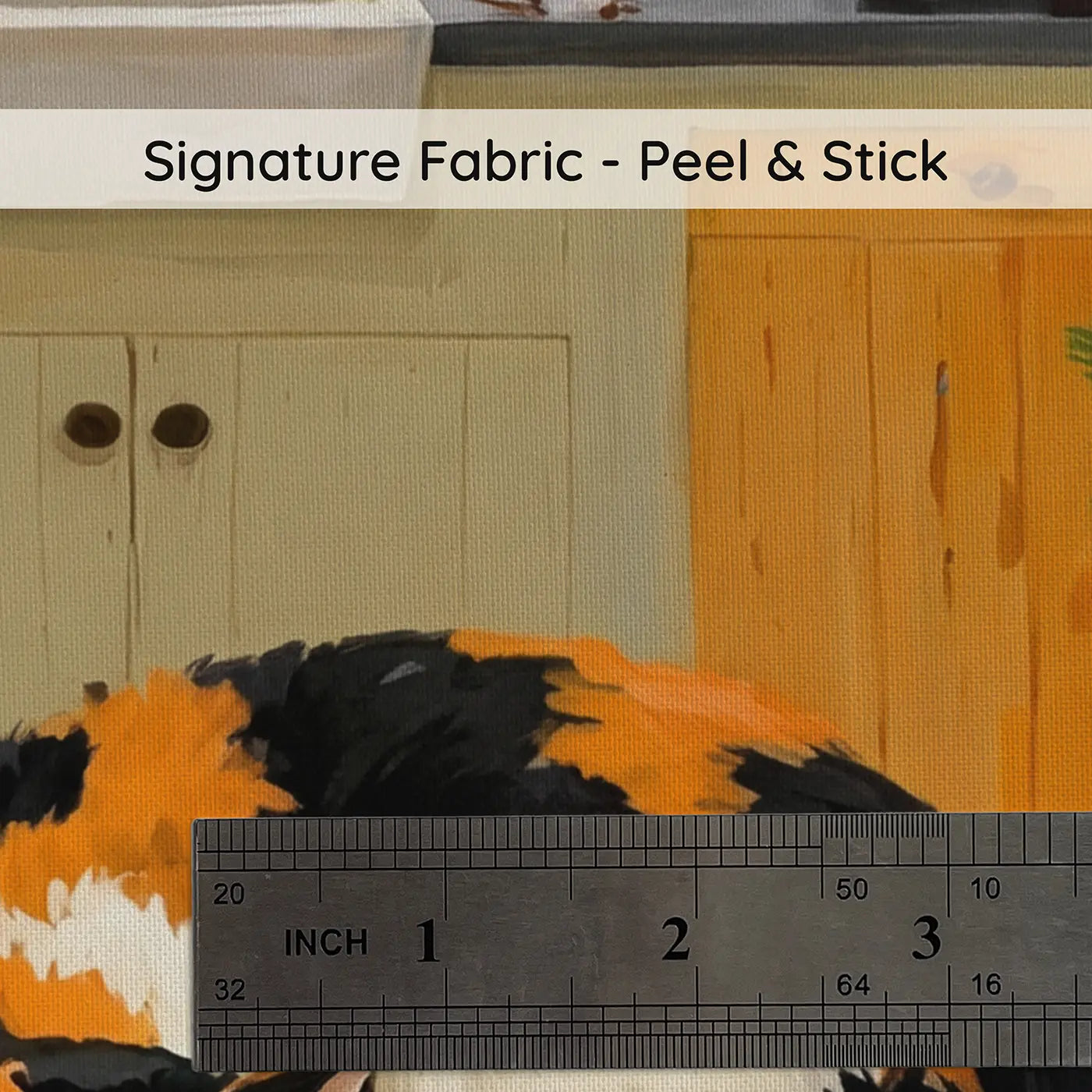 Fabric texture close-up of Calico Cat Kitchen Herb Windowsill Wallpaper Mural by Whimsy Tots
