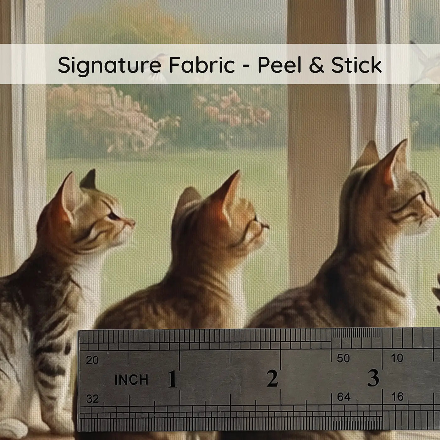 Fabric texture close-up of Windowsill Cat Family Wallpaper Mural by Whimsy Tots