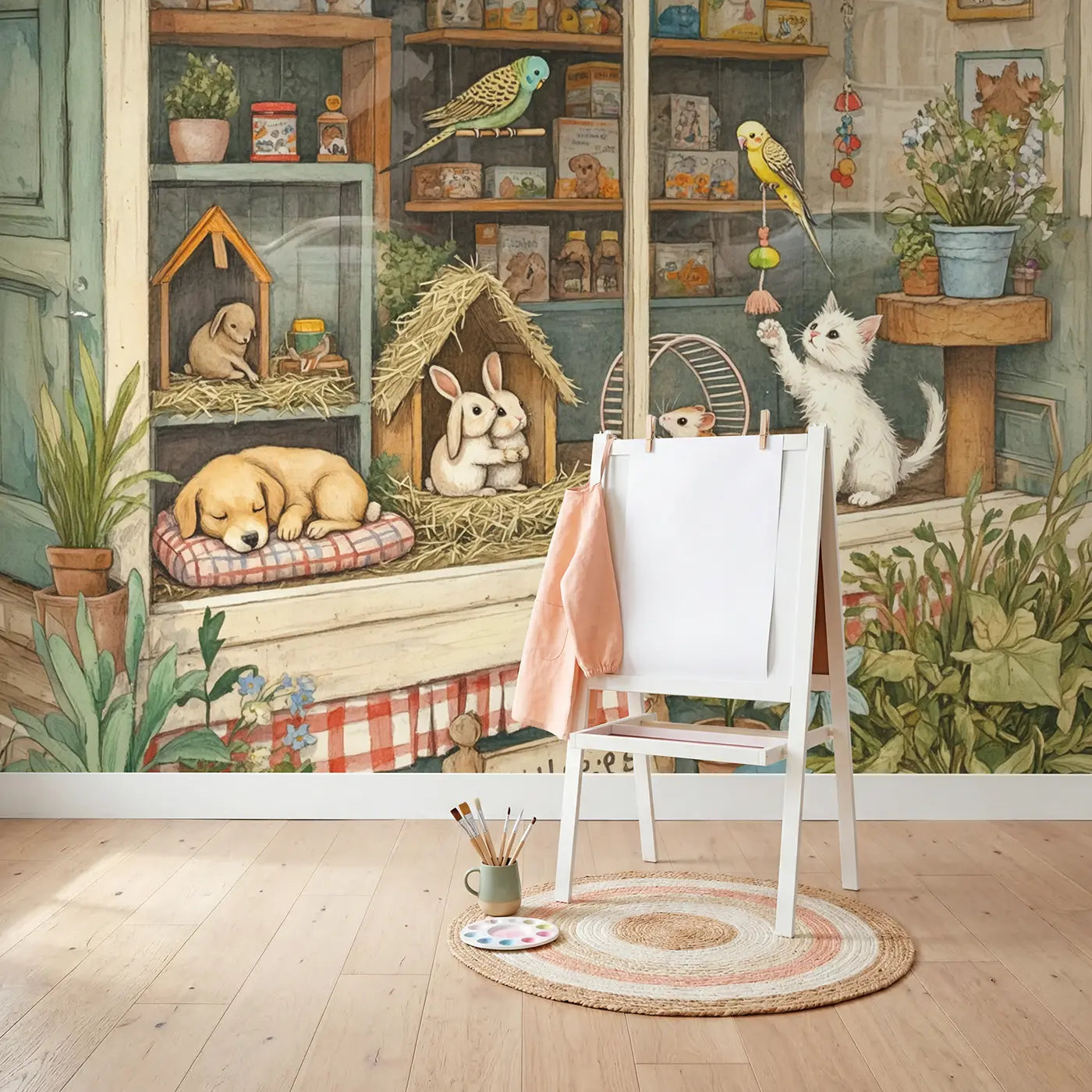 Pet Shop Window Display Wallpaper Mural in playroom setting by Whimsy Tots