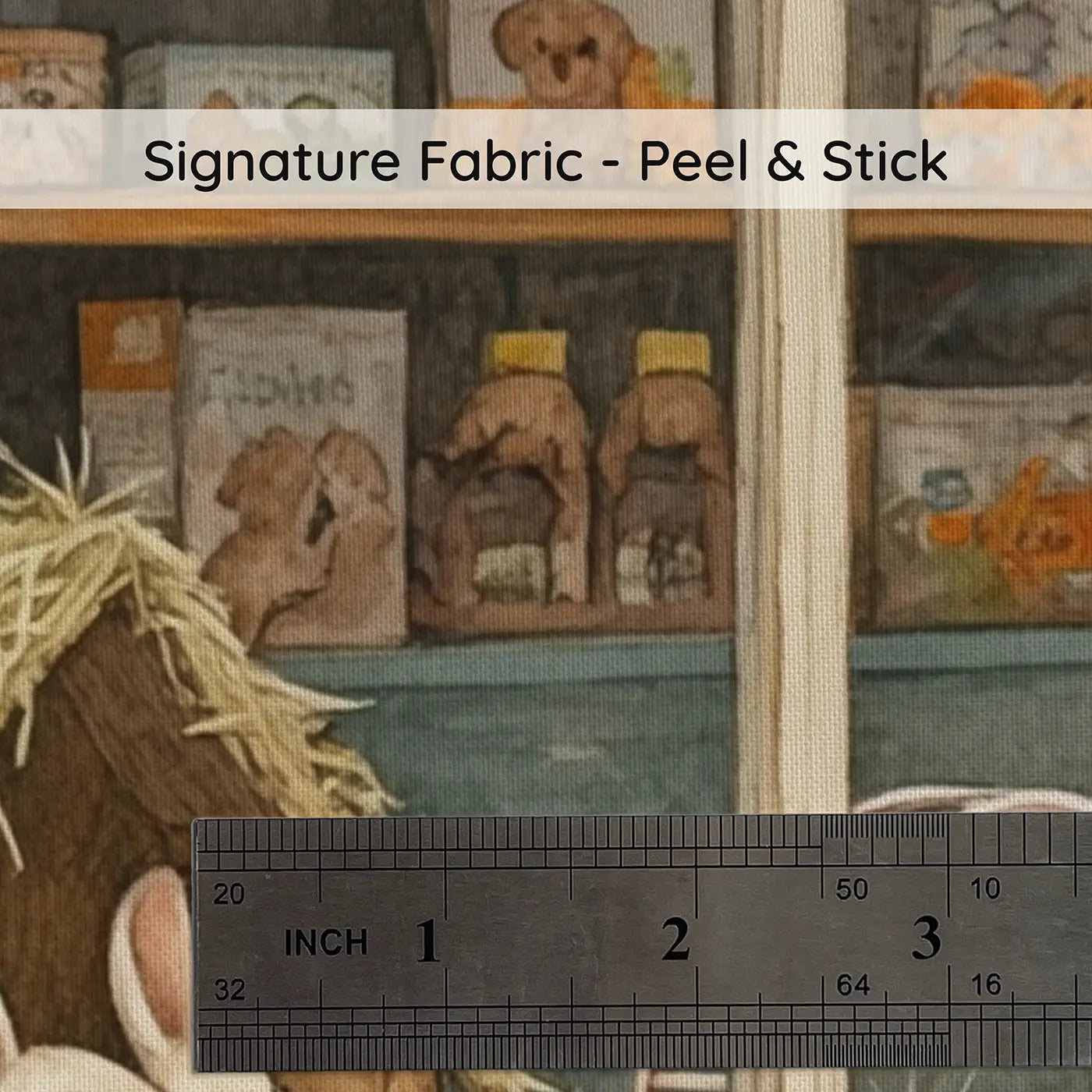 Fabric texture close-up of Pet Shop Window Display Wallpaper Mural by Whimsy Tots
