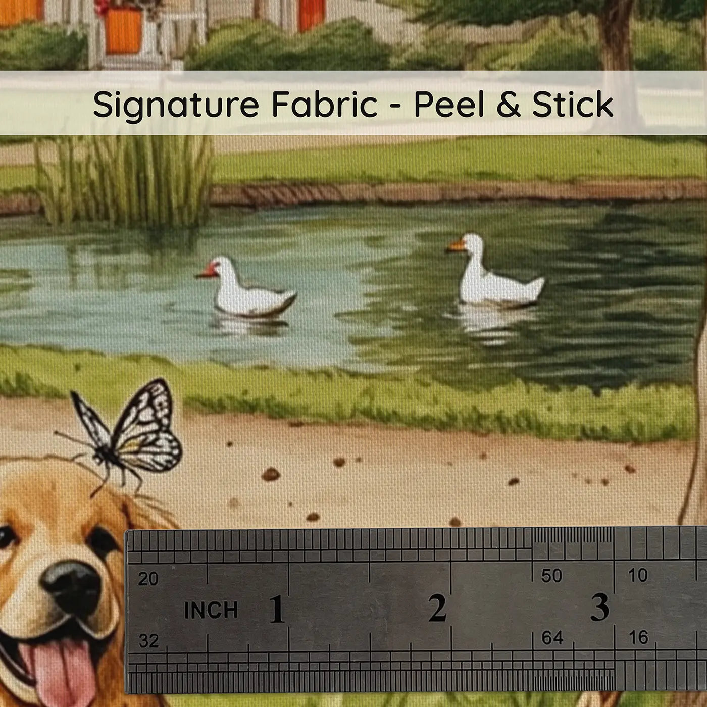 Fabric texture close-up of Golden Retriever Picnic Wallpaper Mural by Whimsy Tots