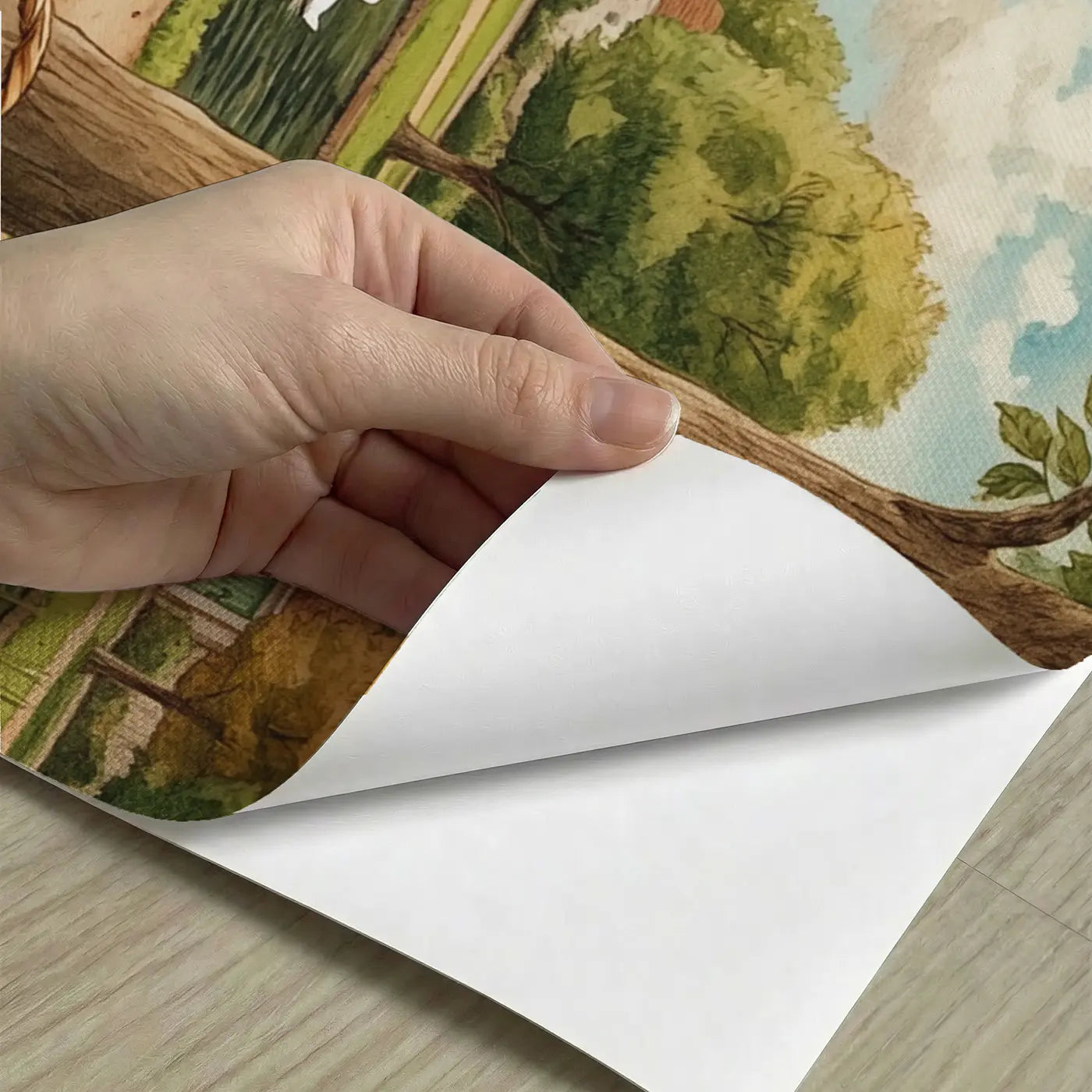 Peel-and-stick detail of Golden Retriever Picnic Wallpaper Mural by Whimsy Tots