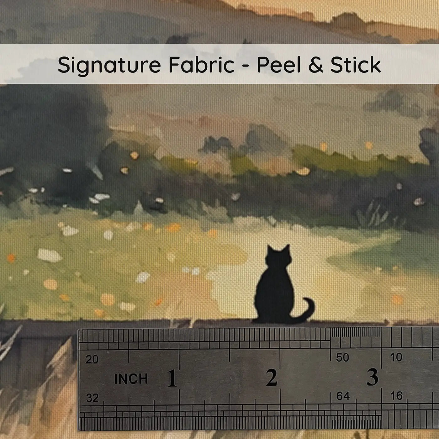 Fabric texture close-up of Cat Silhouette Fence Sunset Wallpaper Mural by Whimsy Tots