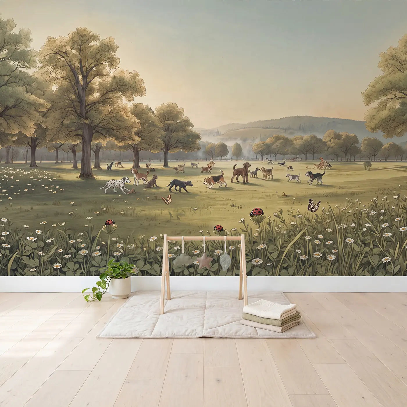 Dog Park Panorama Varied Wallpaper Mural in playroom setting by Whimsy Tots