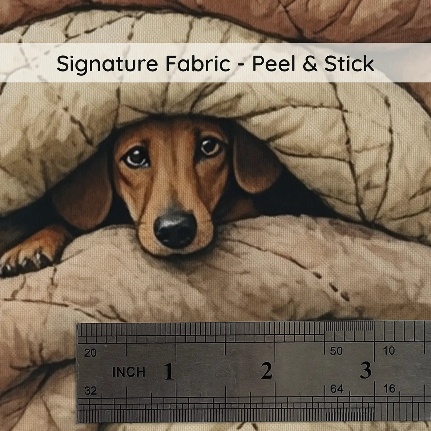 Fabric texture close-up of Dachshund Blanket Burrow Wallpaper Mural by Whimsy Tots