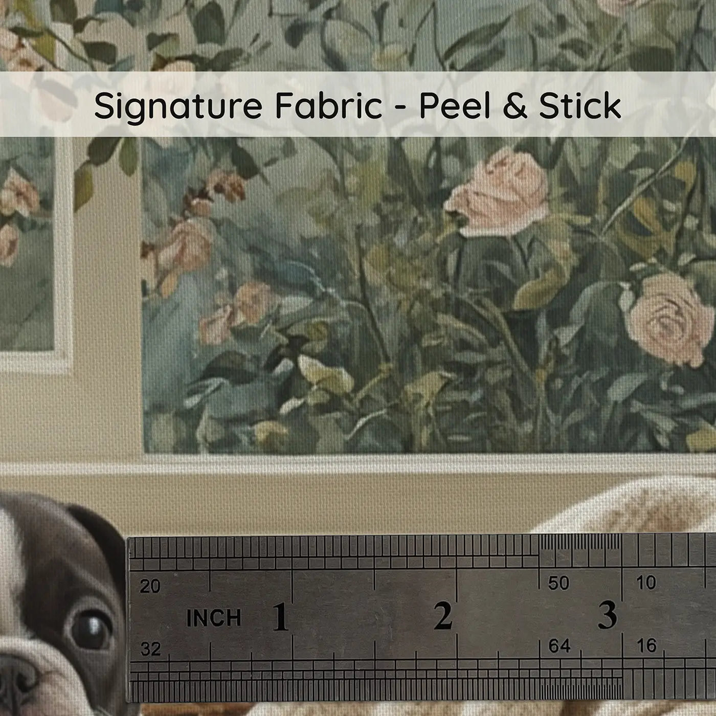 Fabric texture close-up of French Bulldog Basket Wallpaper Mural by Whimsy Tots