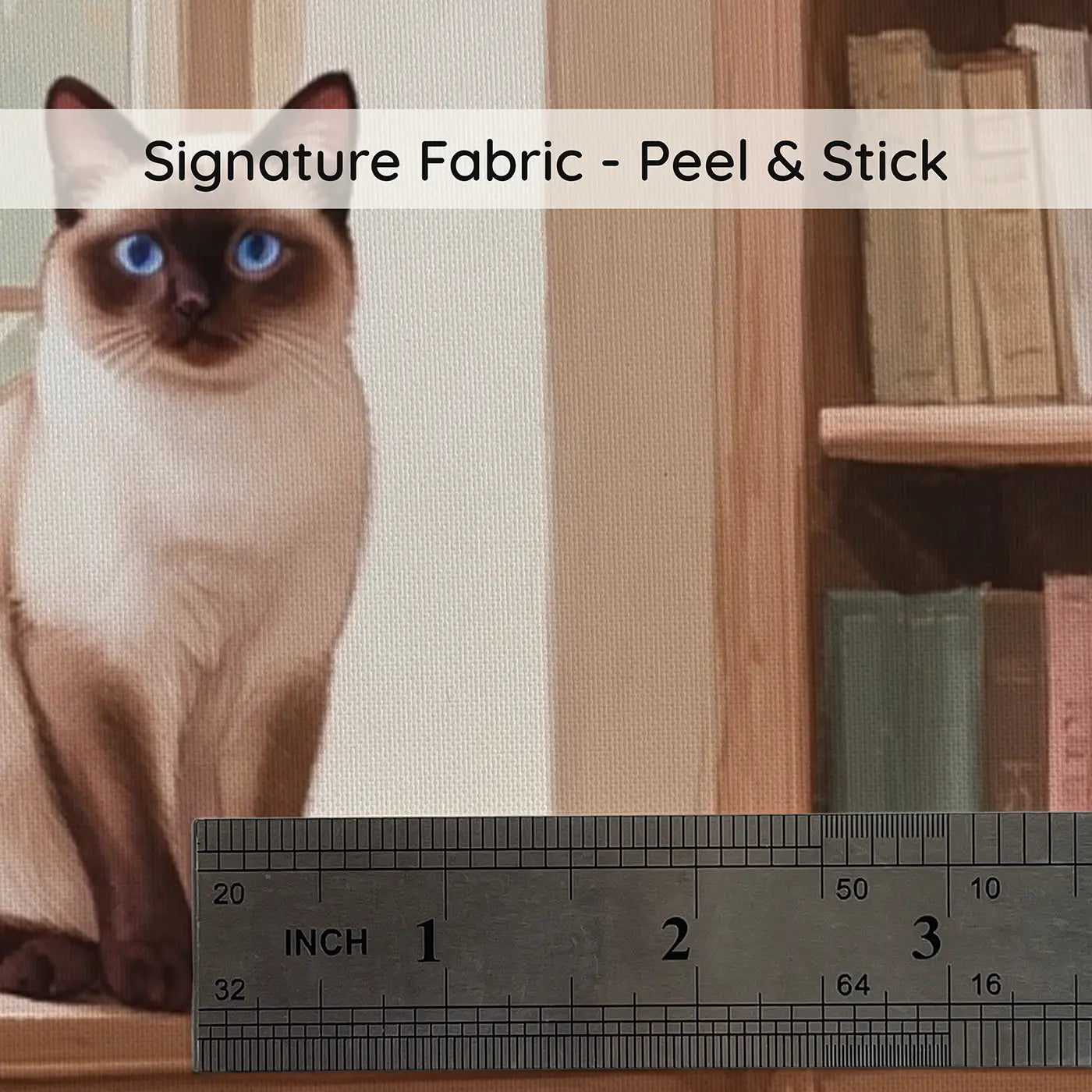 Fabric texture close-up of Siamese Cat Library Wallpaper Mural by Whimsy Tots