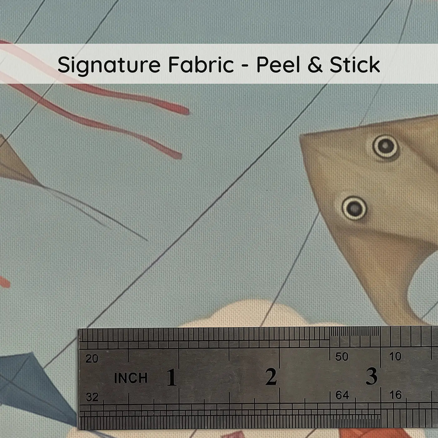 Fabric texture close-up of Breezy Kite Festival Sky Wallpaper Mural by Whimsy Tots