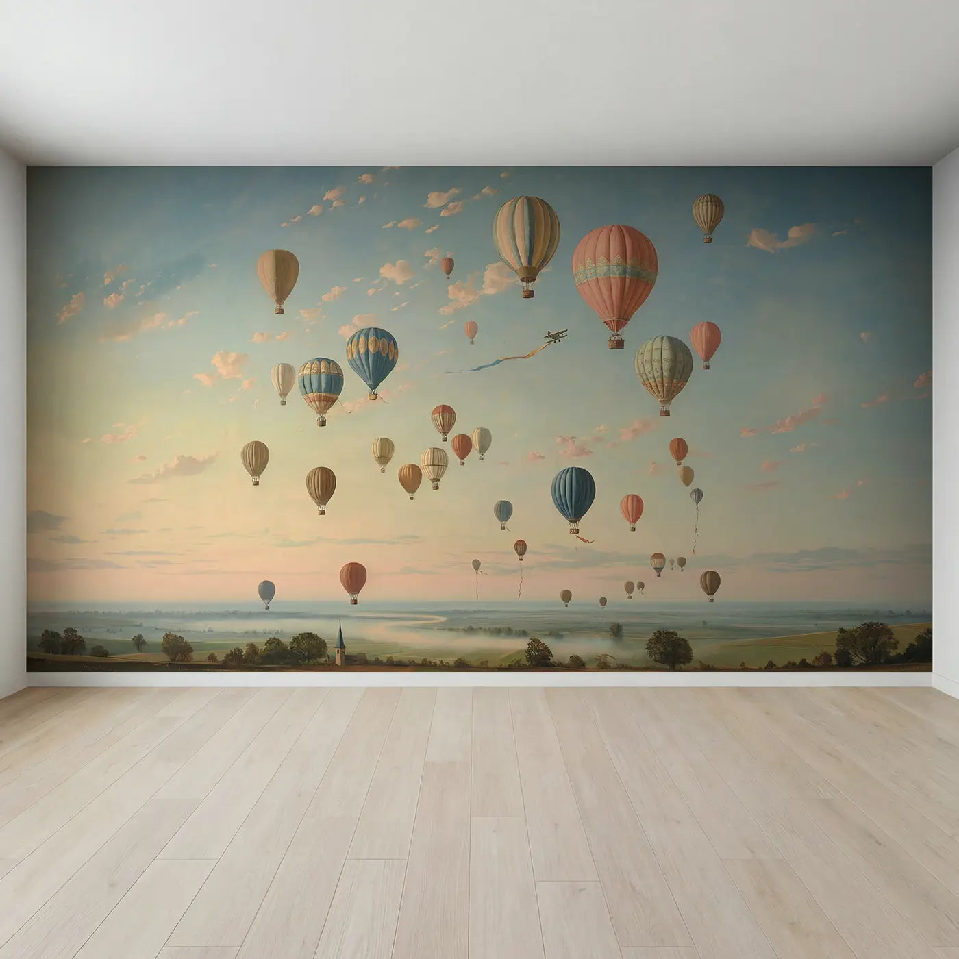 Full view of Sunrise Balloon Festival Wallpaper Mural by Whimsy Tots