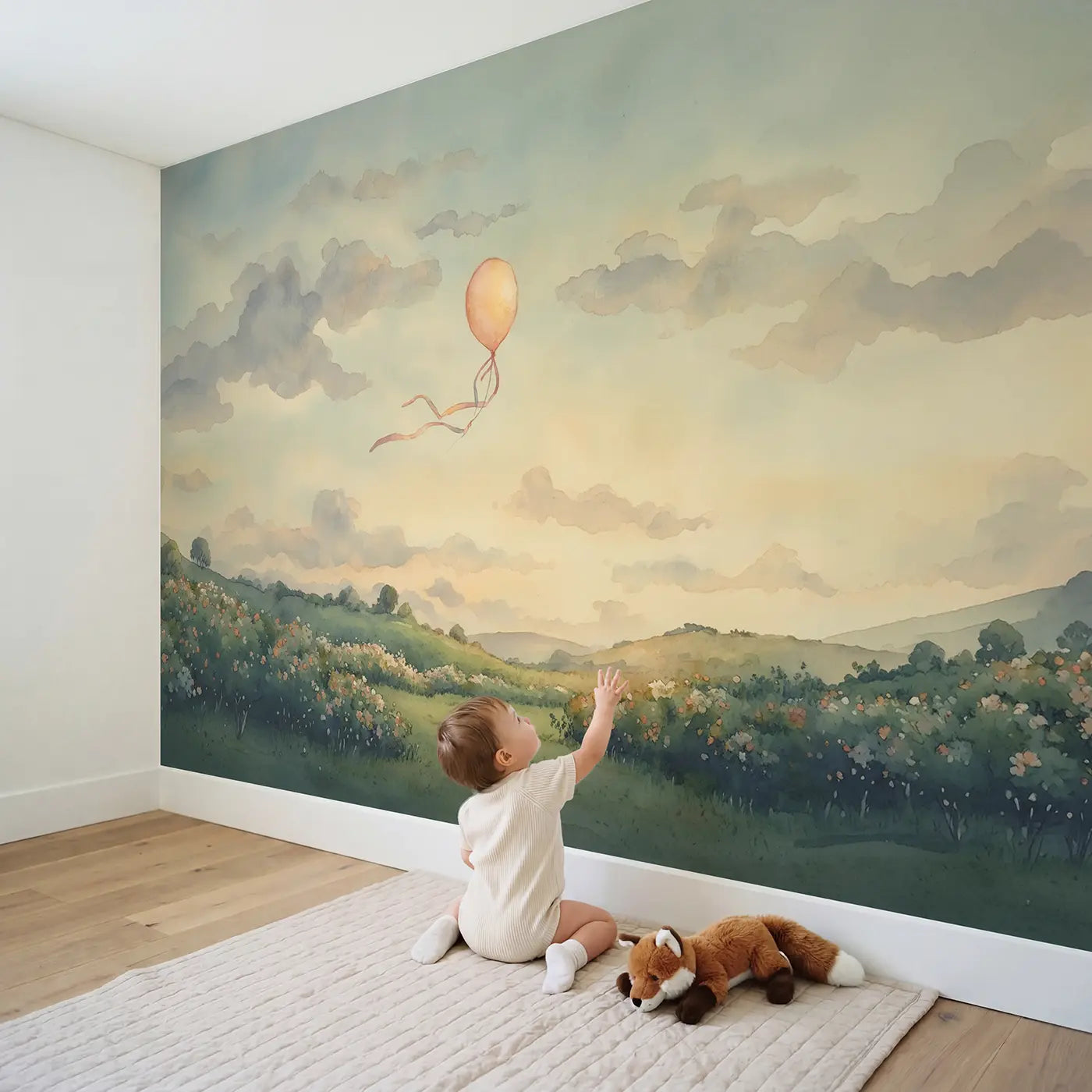 Child in nursery with Balloon Releasing Single Trailing Wallpaper Mural by Whimsy Tots